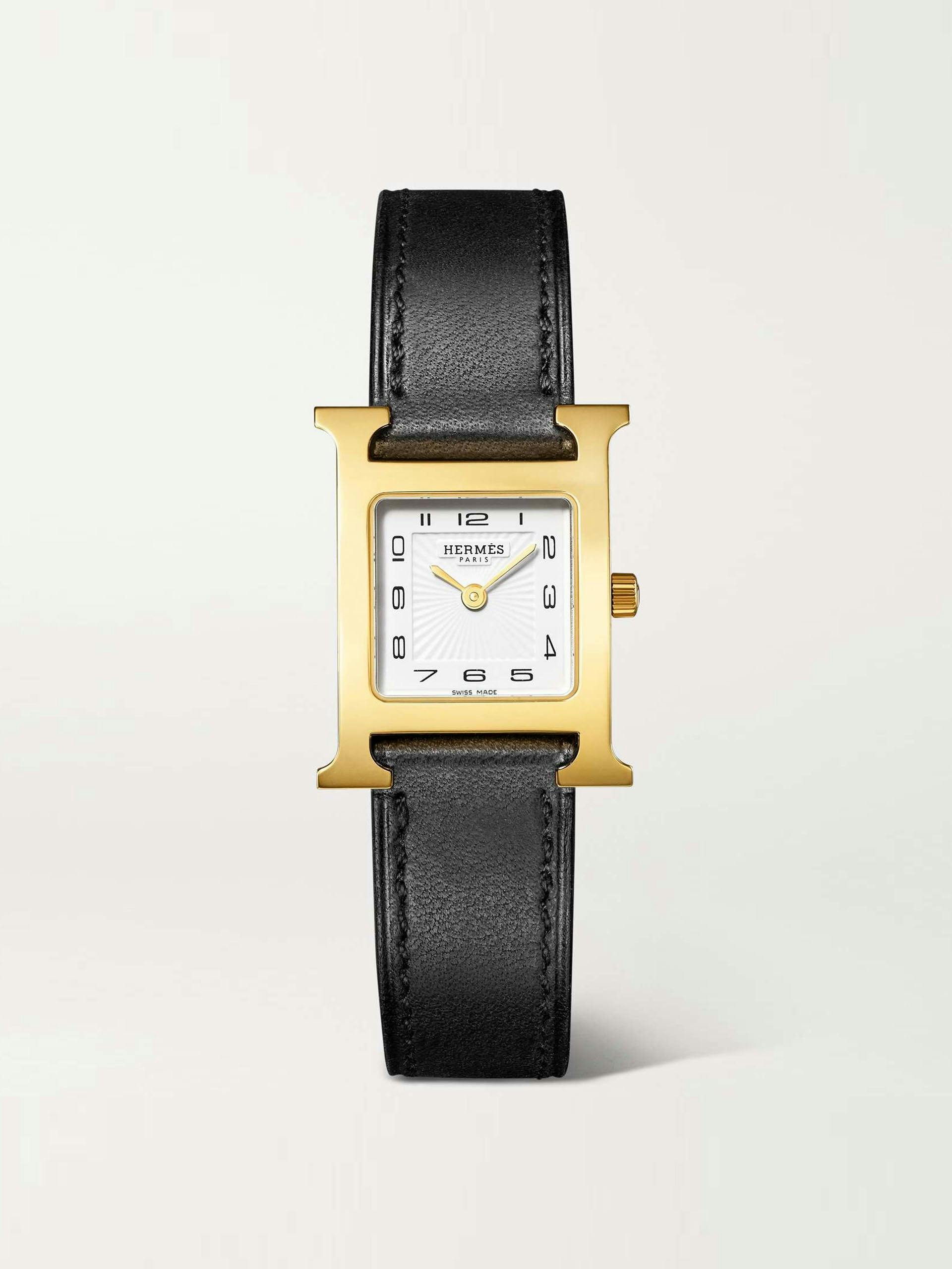 Heure H small gold-plated stainless steel leather watch