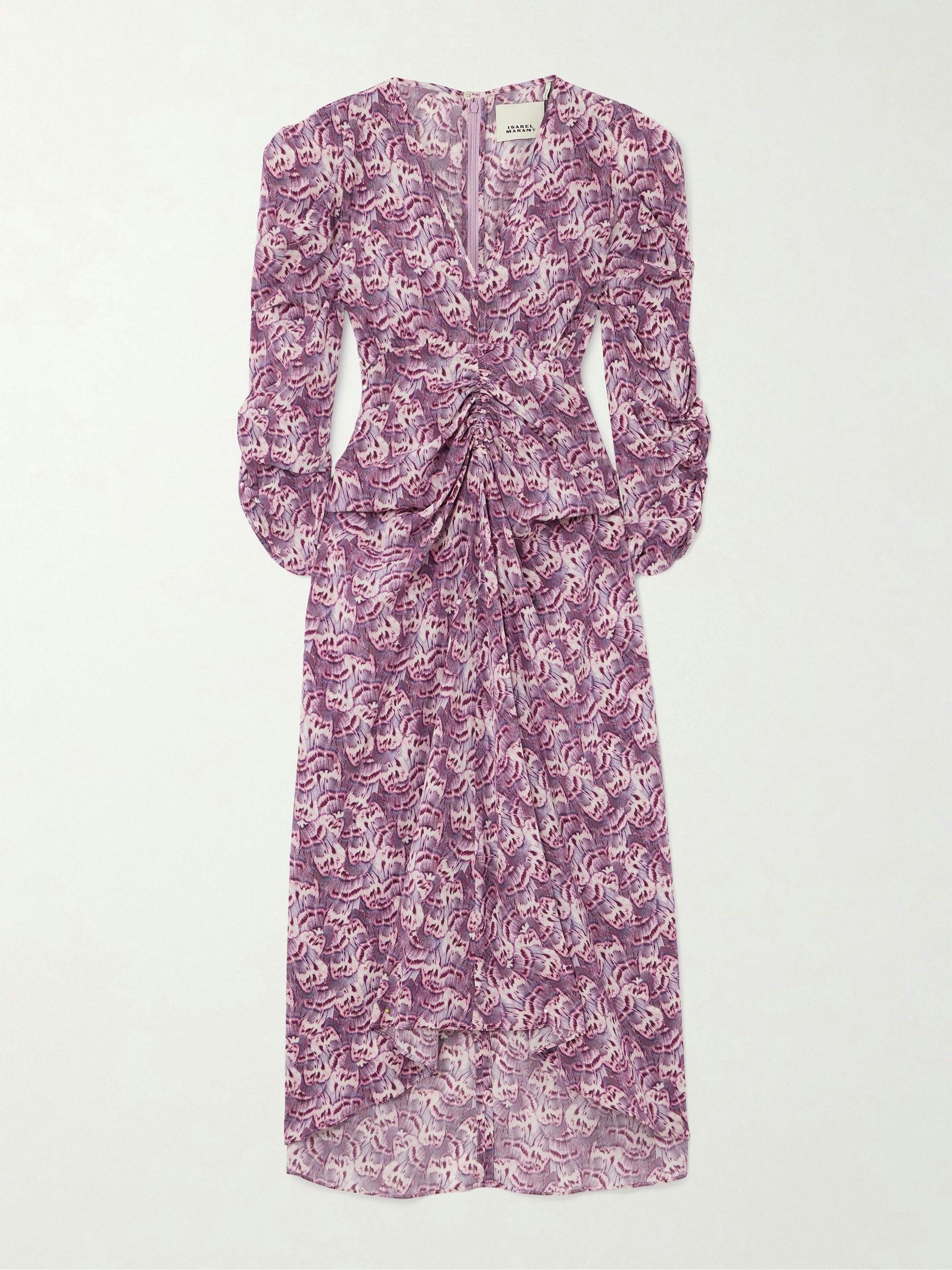 Albini gathered printed silk-blend midi dress