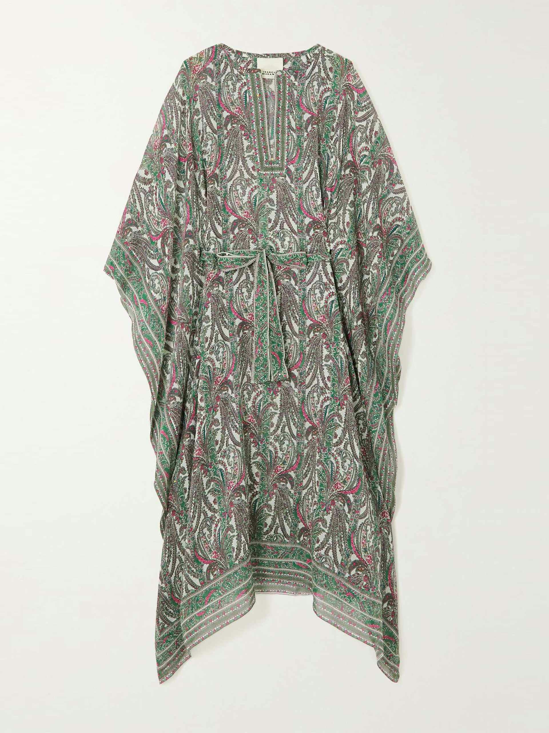 Belted paisley-print coverup