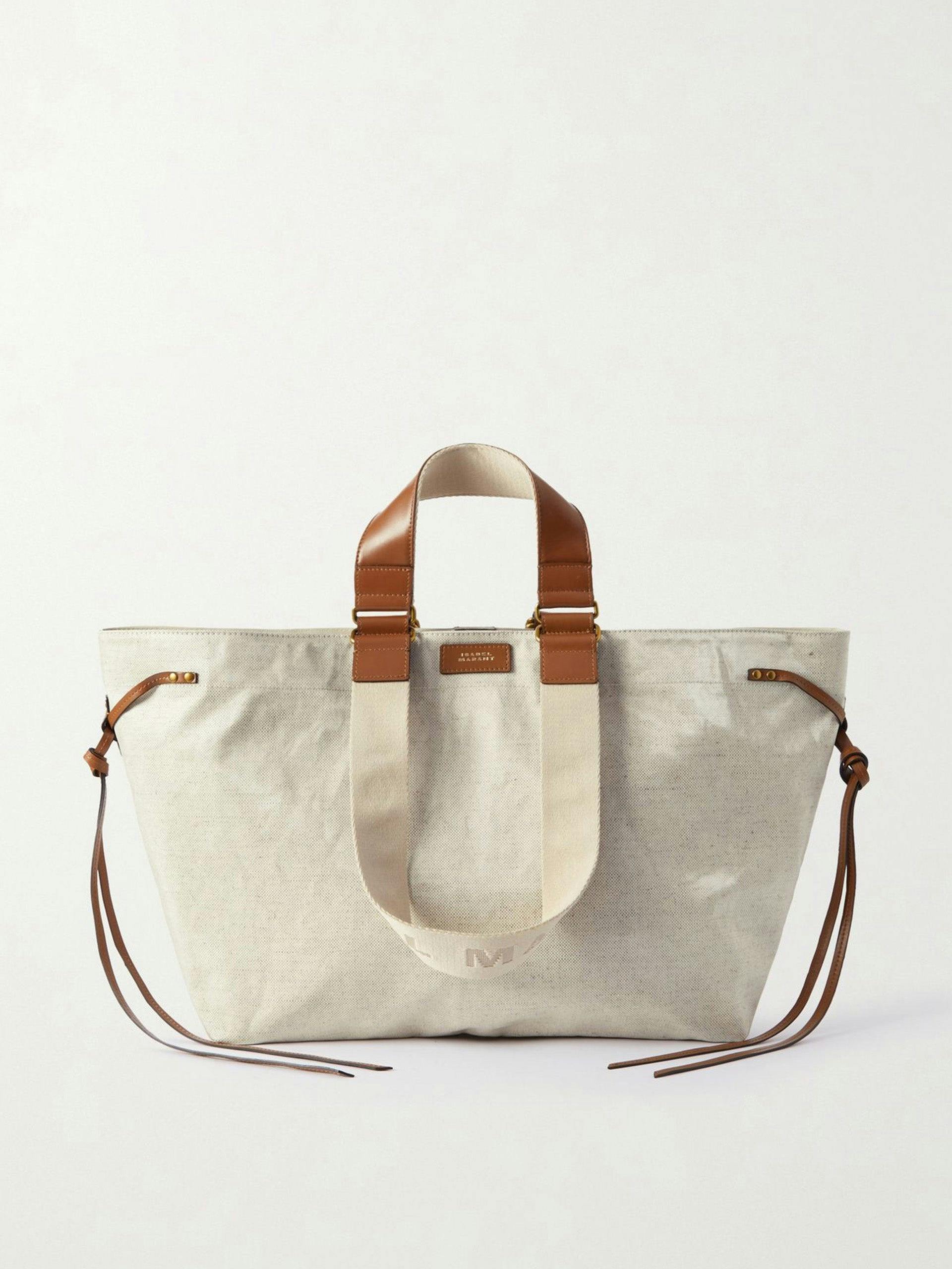 Leather-trimmed coated-canvas weekend bag in Ecru