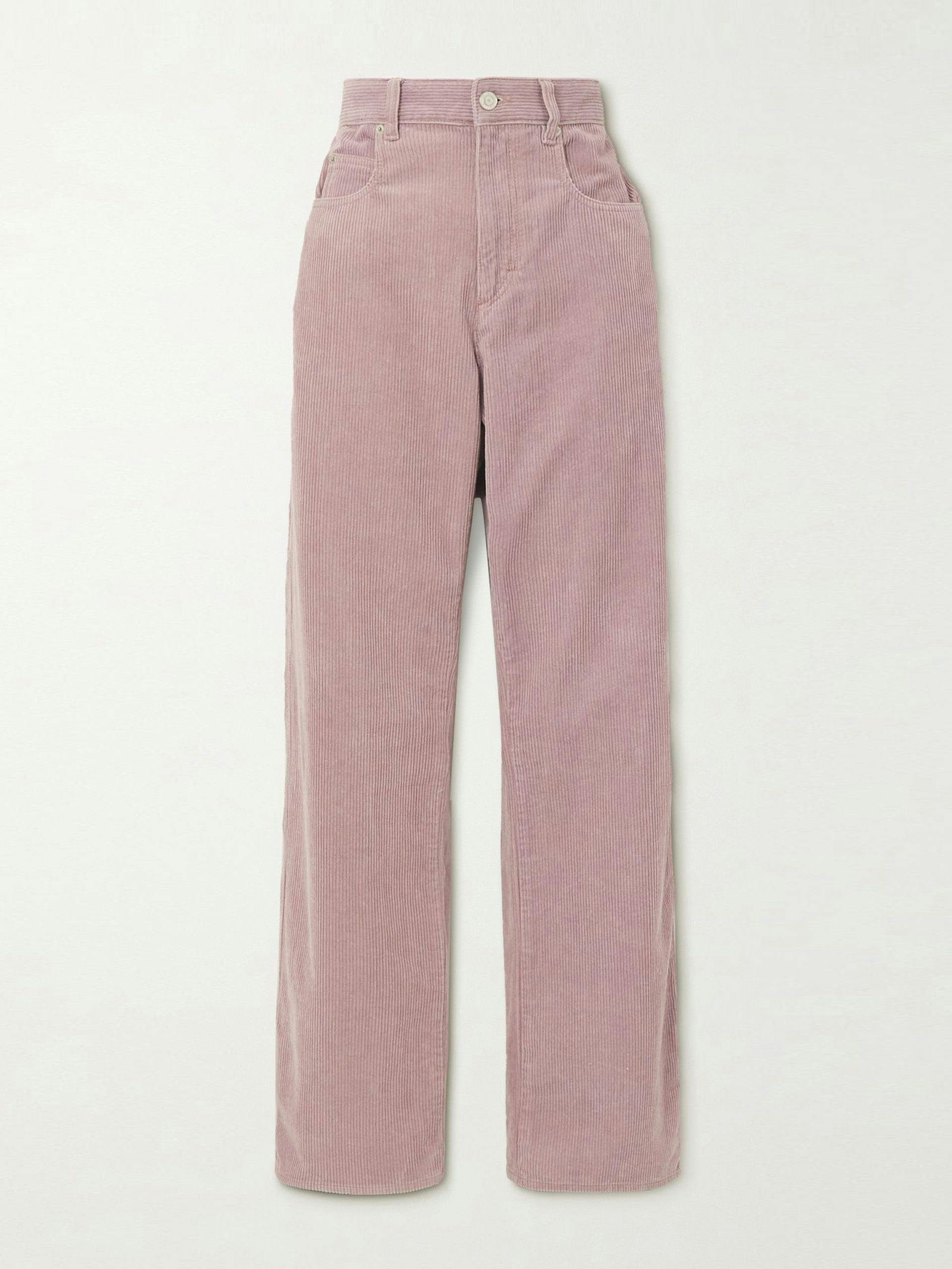 Lilac cotton and linen-blend corduroy pants