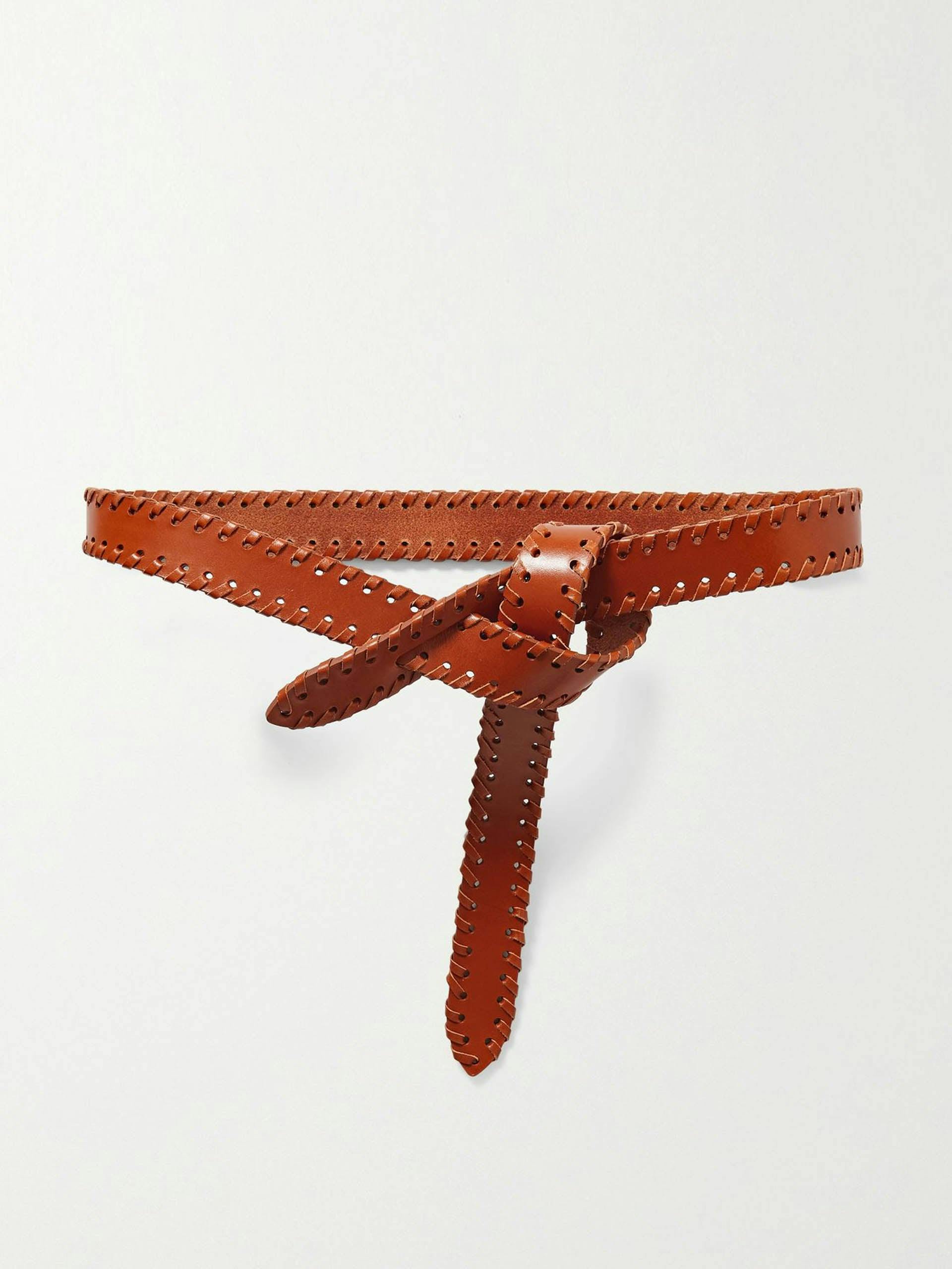 Brown whipstitched leather Lecce belt