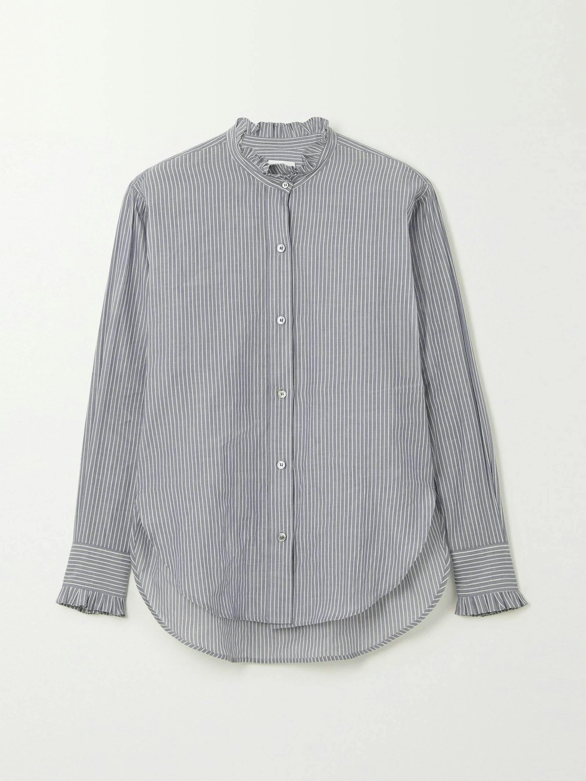 Striped and ruffled cotton-poplin shirt