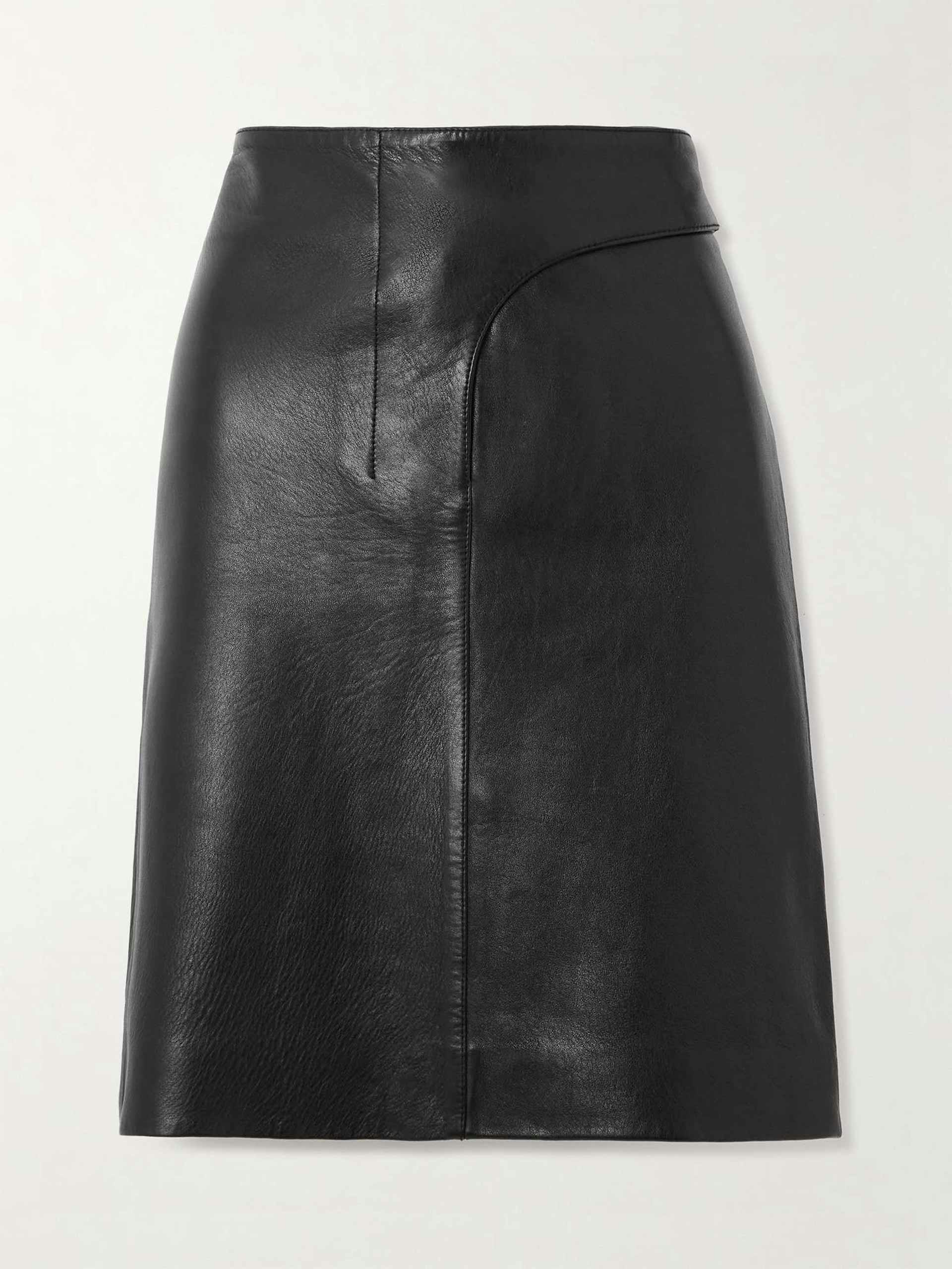 Obra belted leather skirt