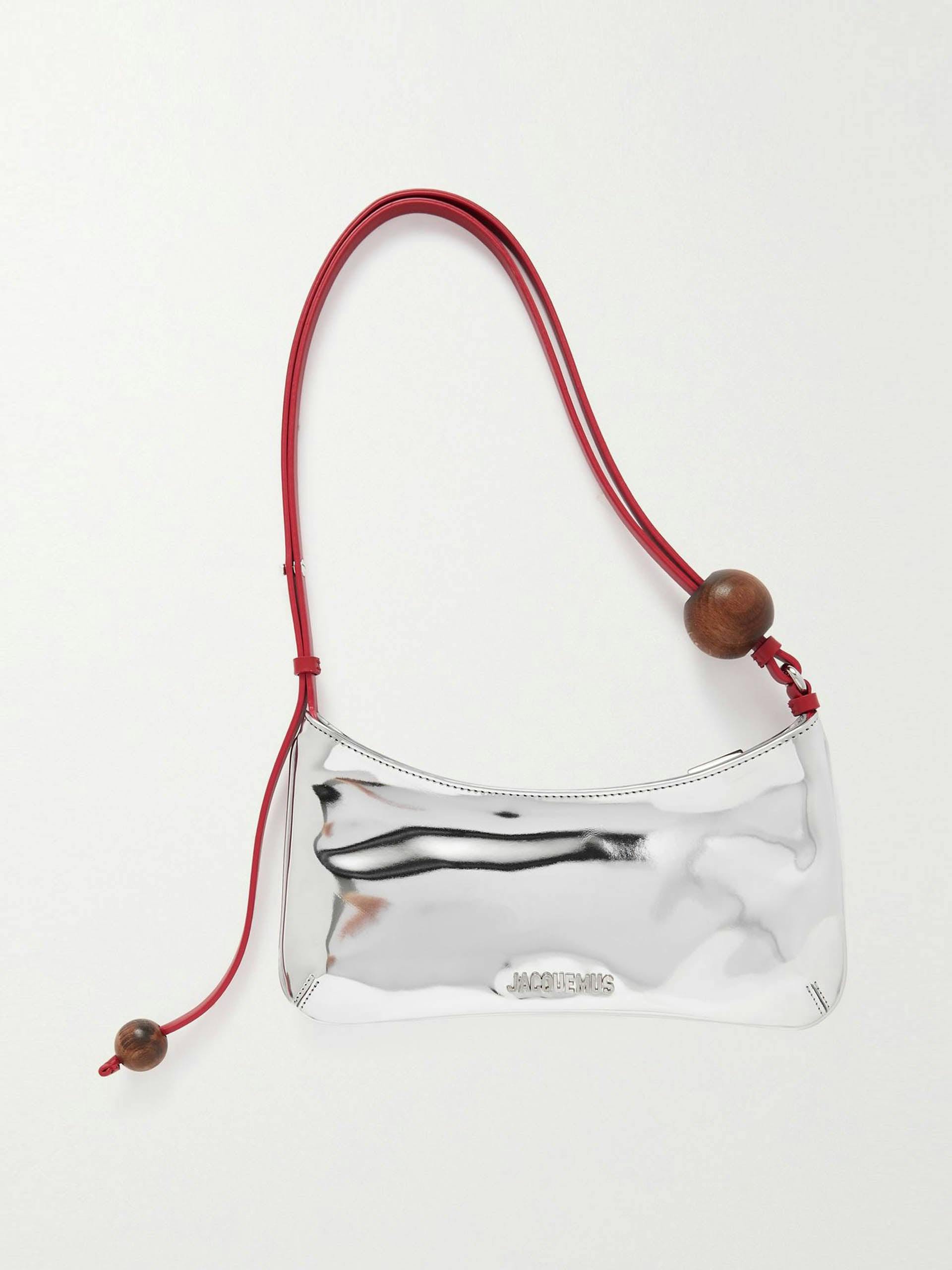 Silver embellished mirrored-leather shoulder bag