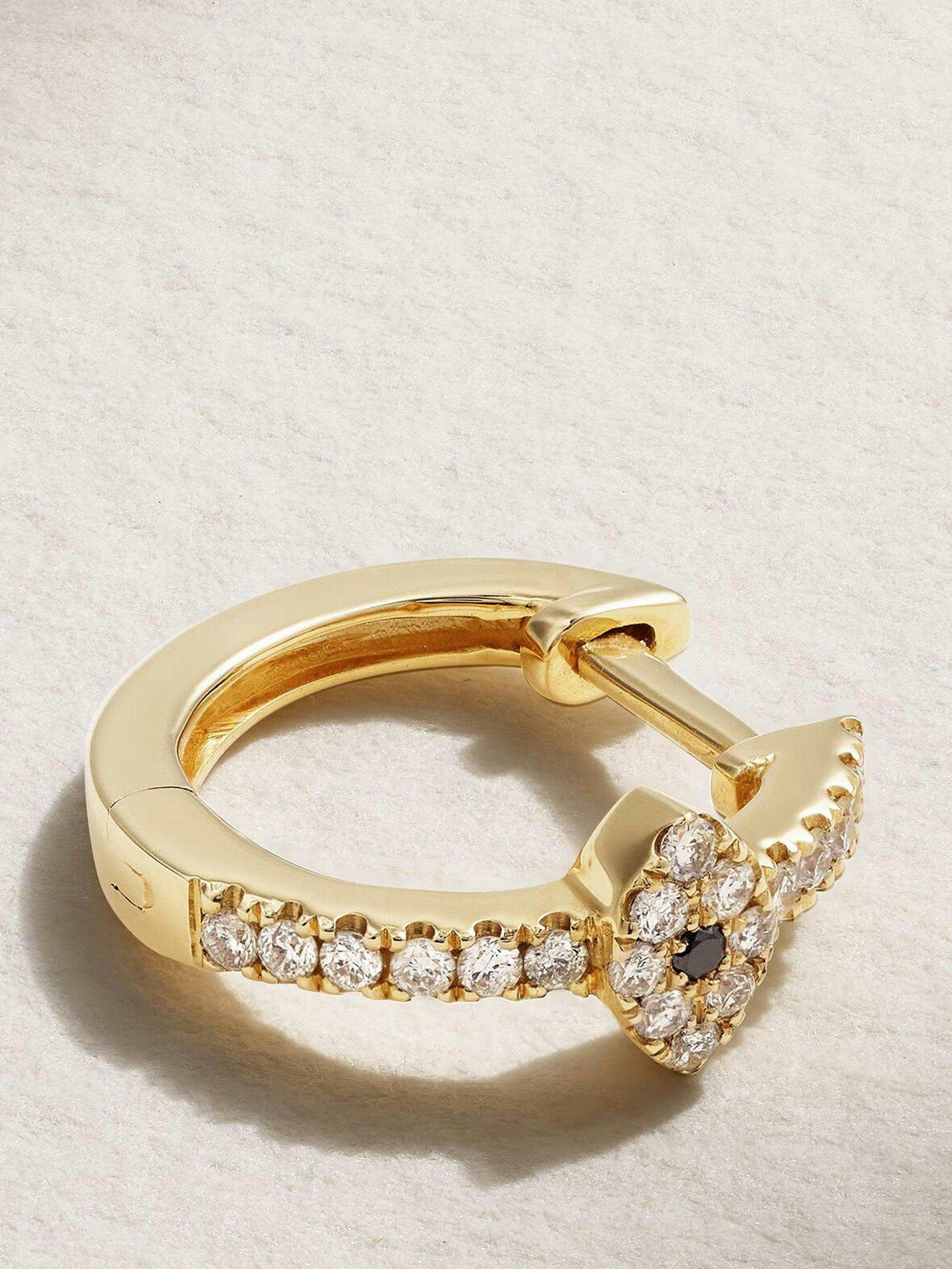 14kt gold diamond single hoop earrings