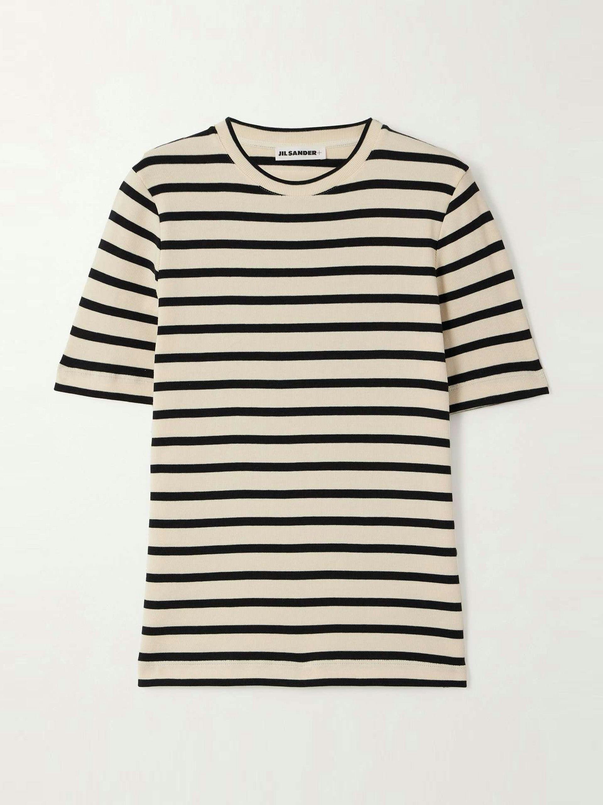 Appliquéd striped cotton-jersey t-shirt