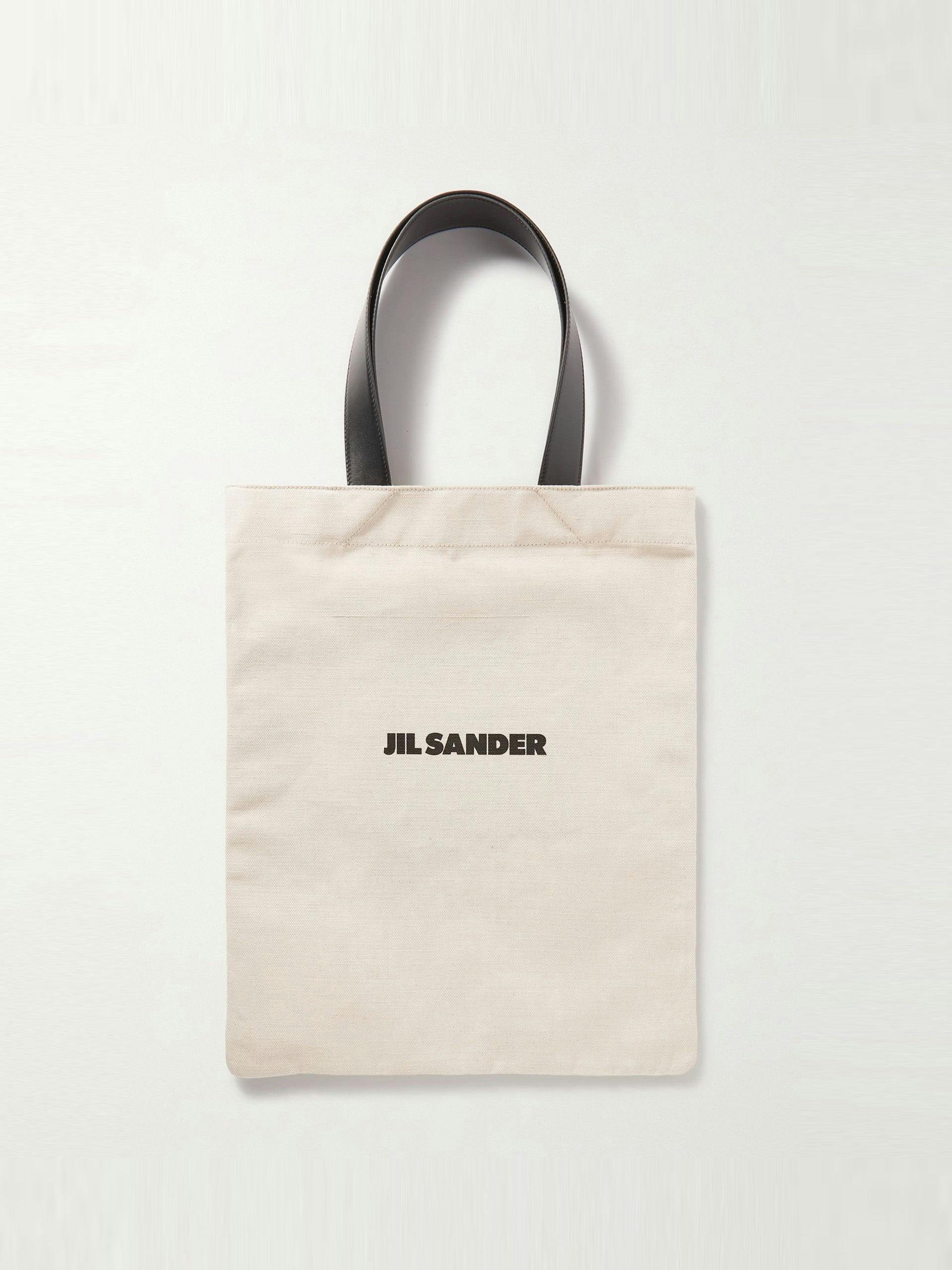 Book leather-trimmed logo-print canvas tote