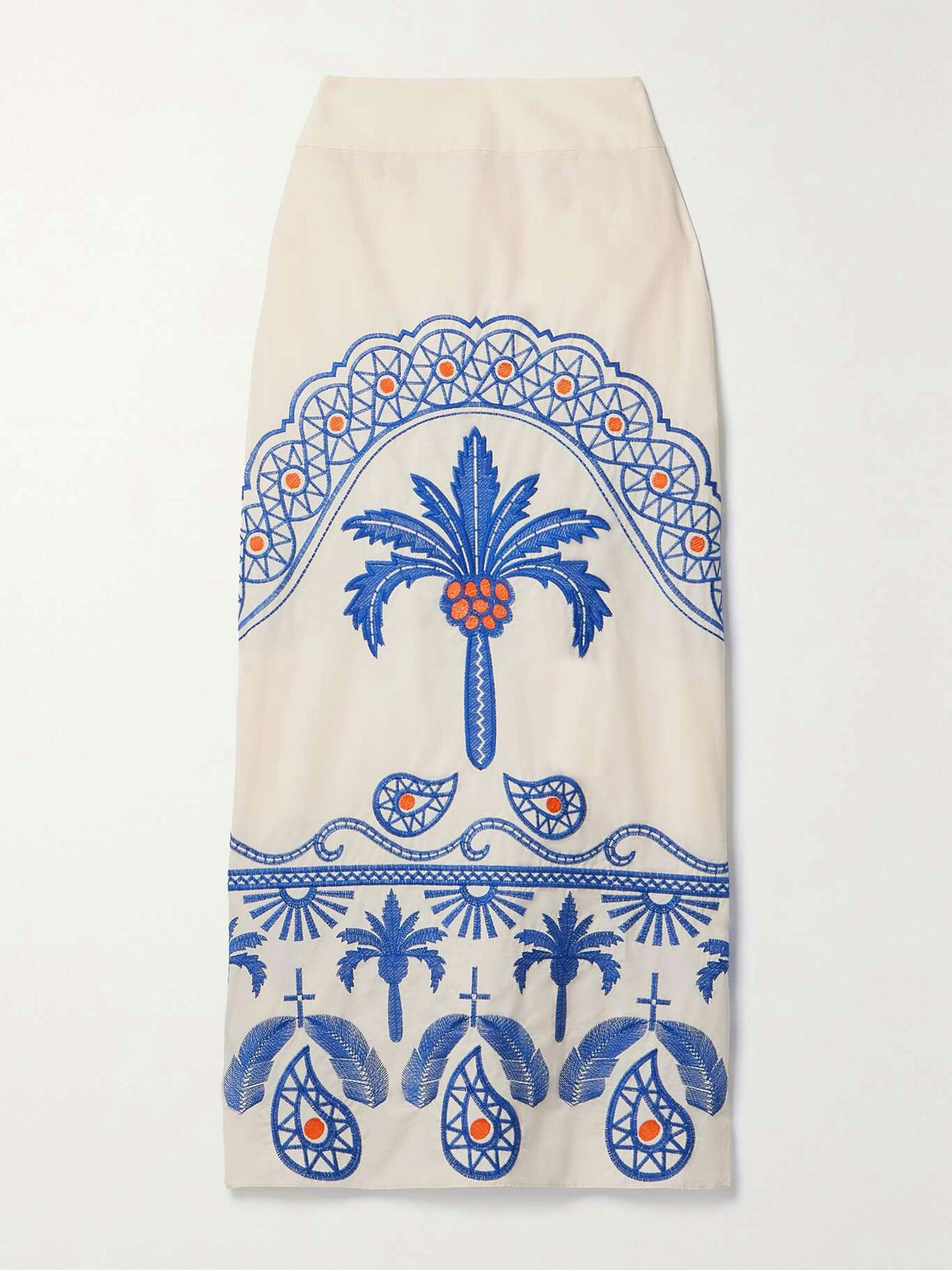 Nature Walk embroidered cotton-blend midi skirt