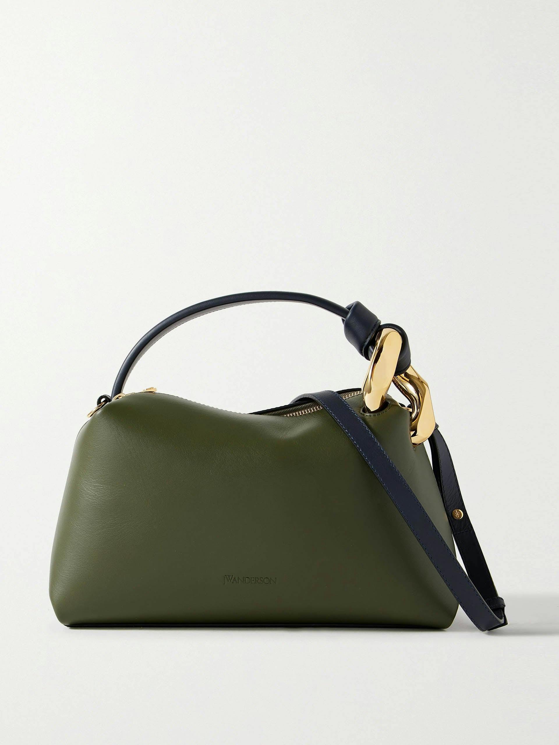 Chain-embellished two-tone leather shoulder bag