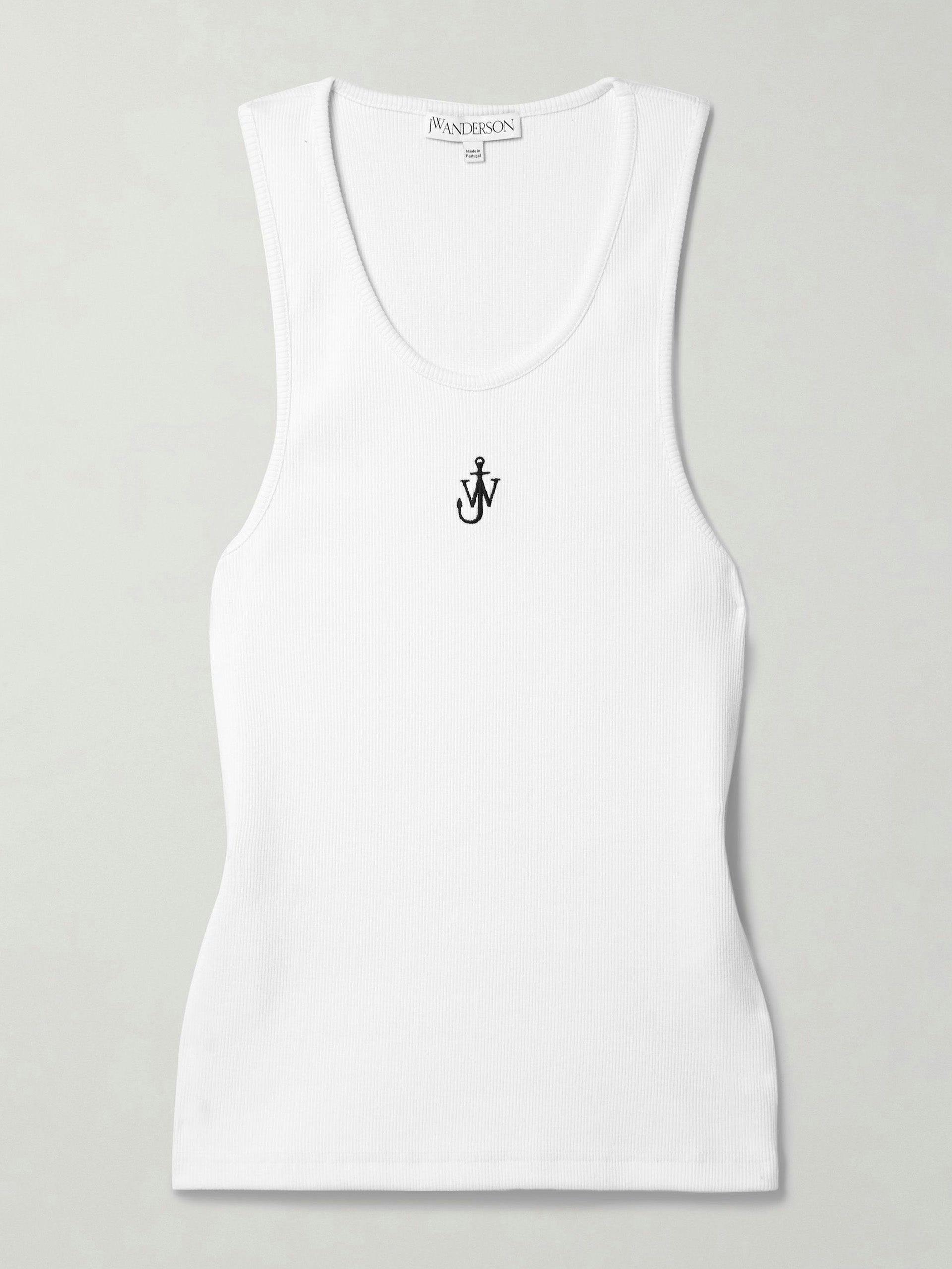 Embroidered ribbed cotton-jersey tank
