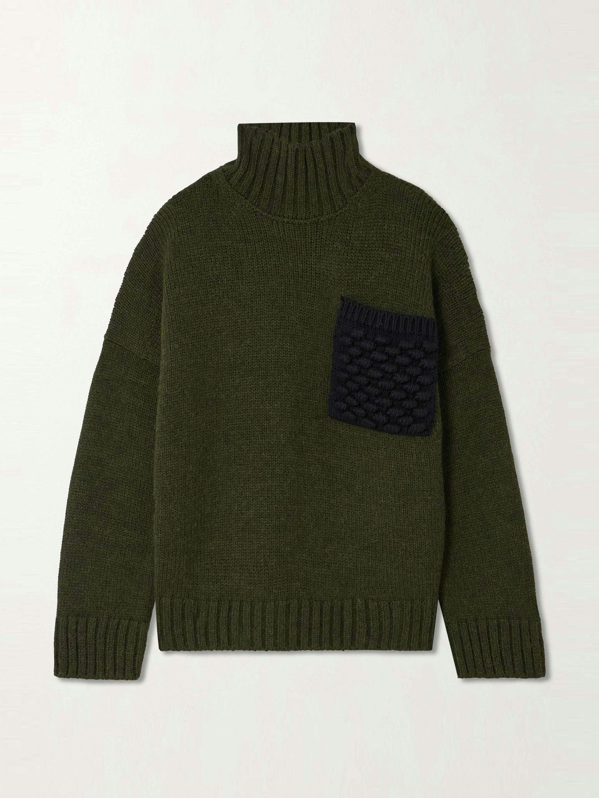 Oversized cotton-panelled knitted turtleneck sweater