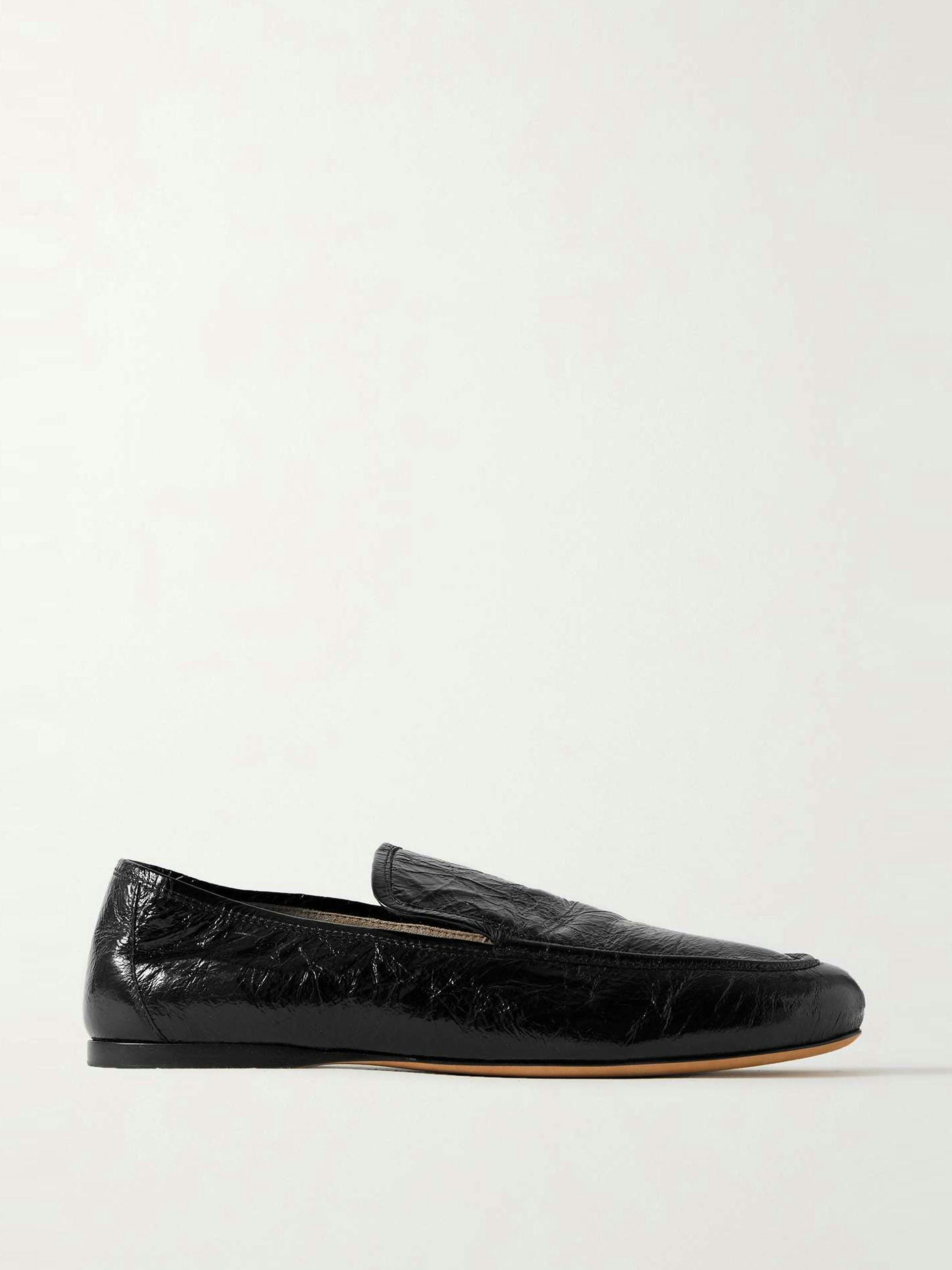 Alessio glossed textured-leather loafers
