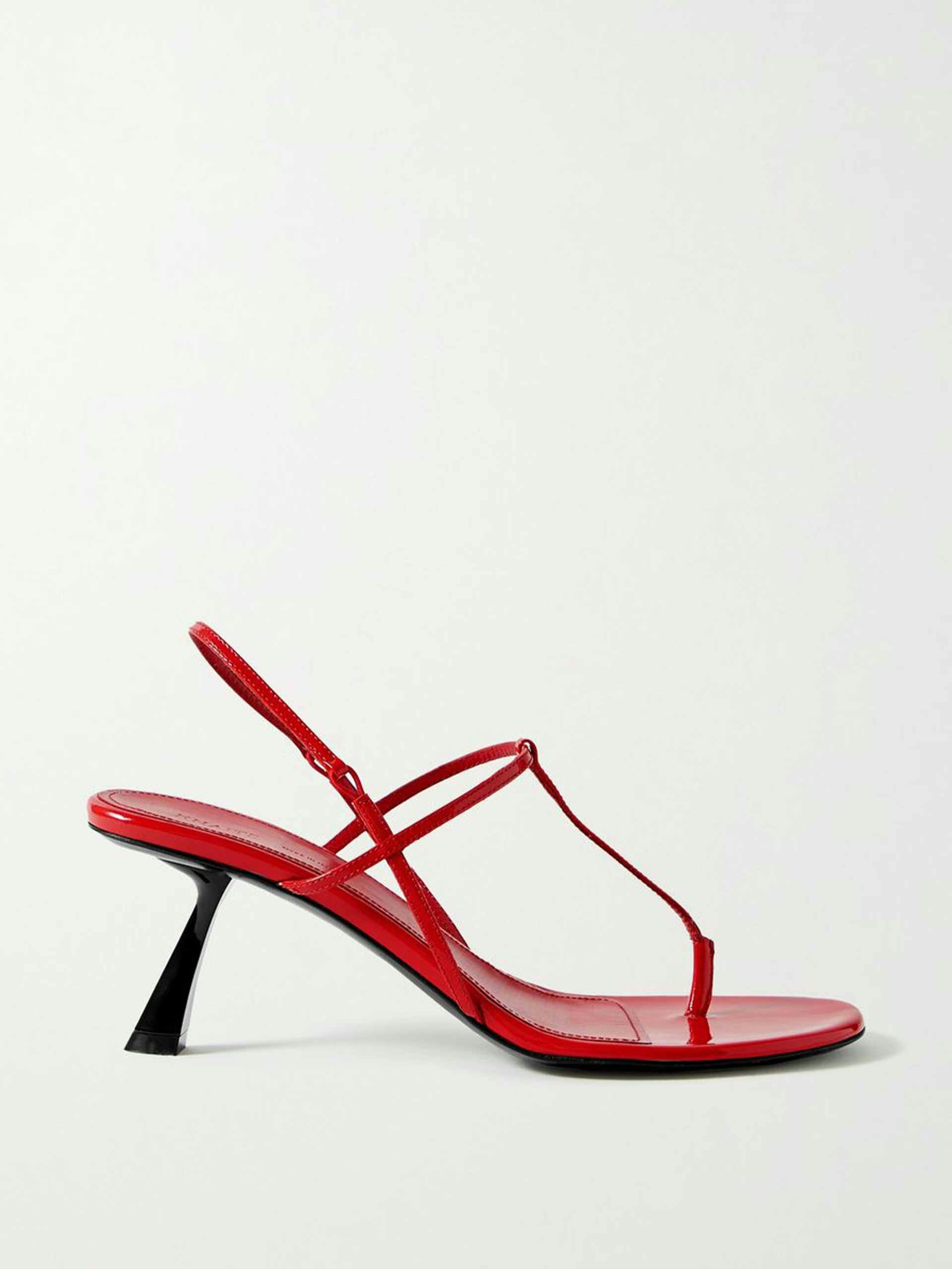 Red patent-leather slingback sandals