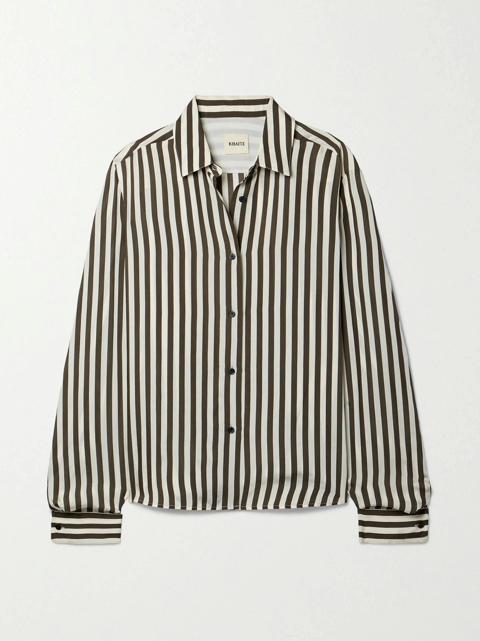 Dark brown and ivory striped satin shirt