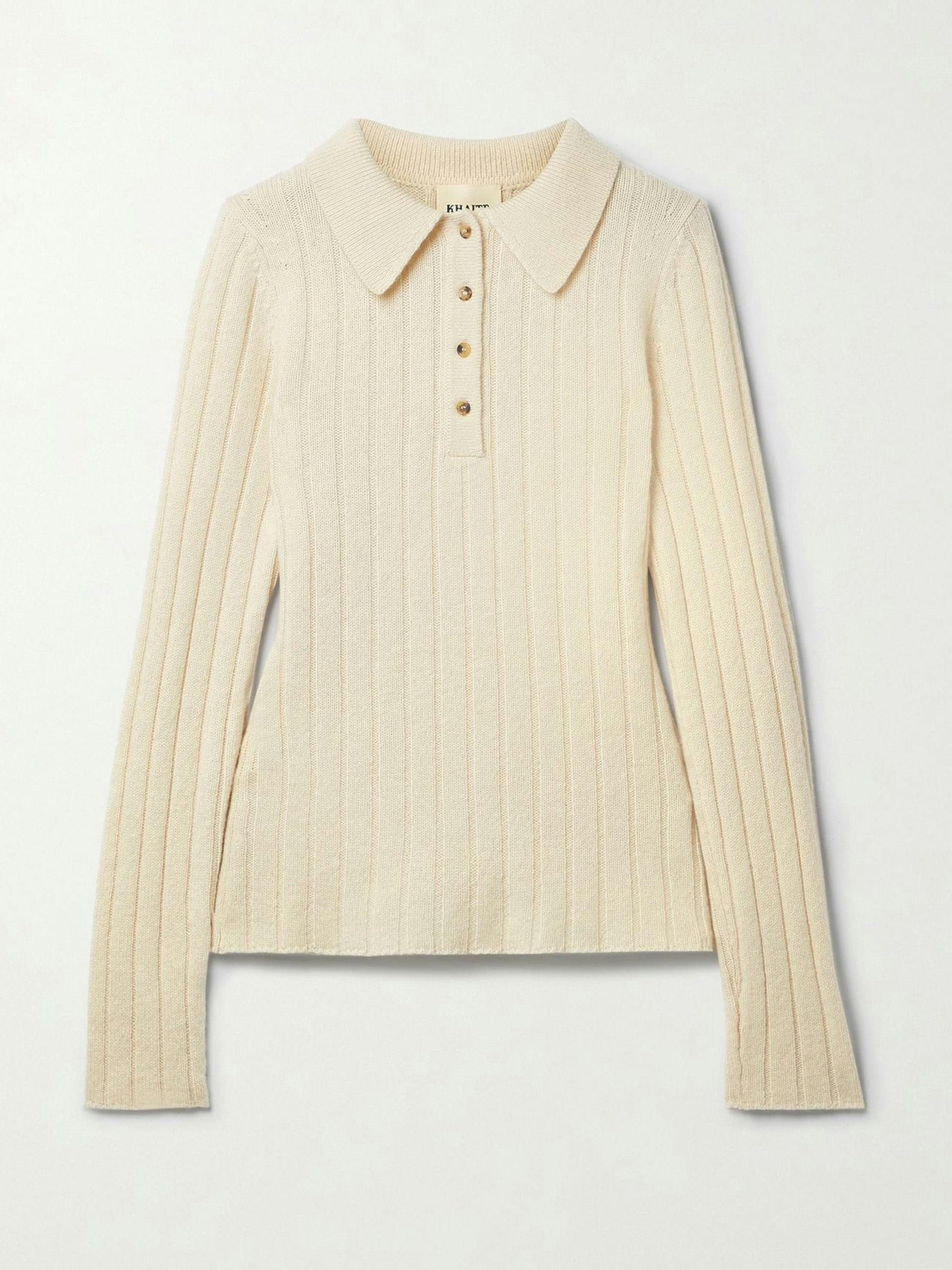 Cream ribbed cashmere sweater