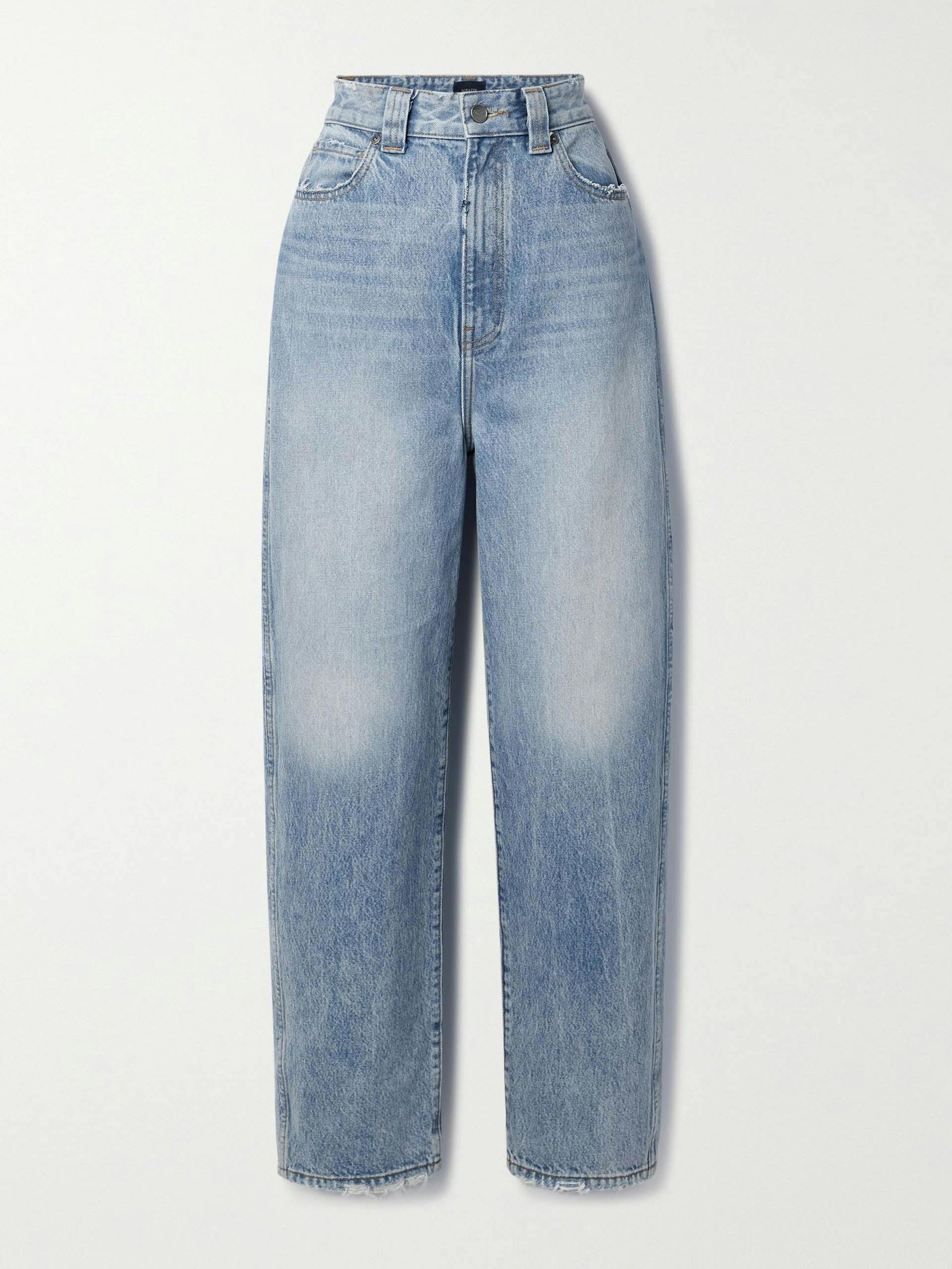 Blue high-rise straight-leg jeans