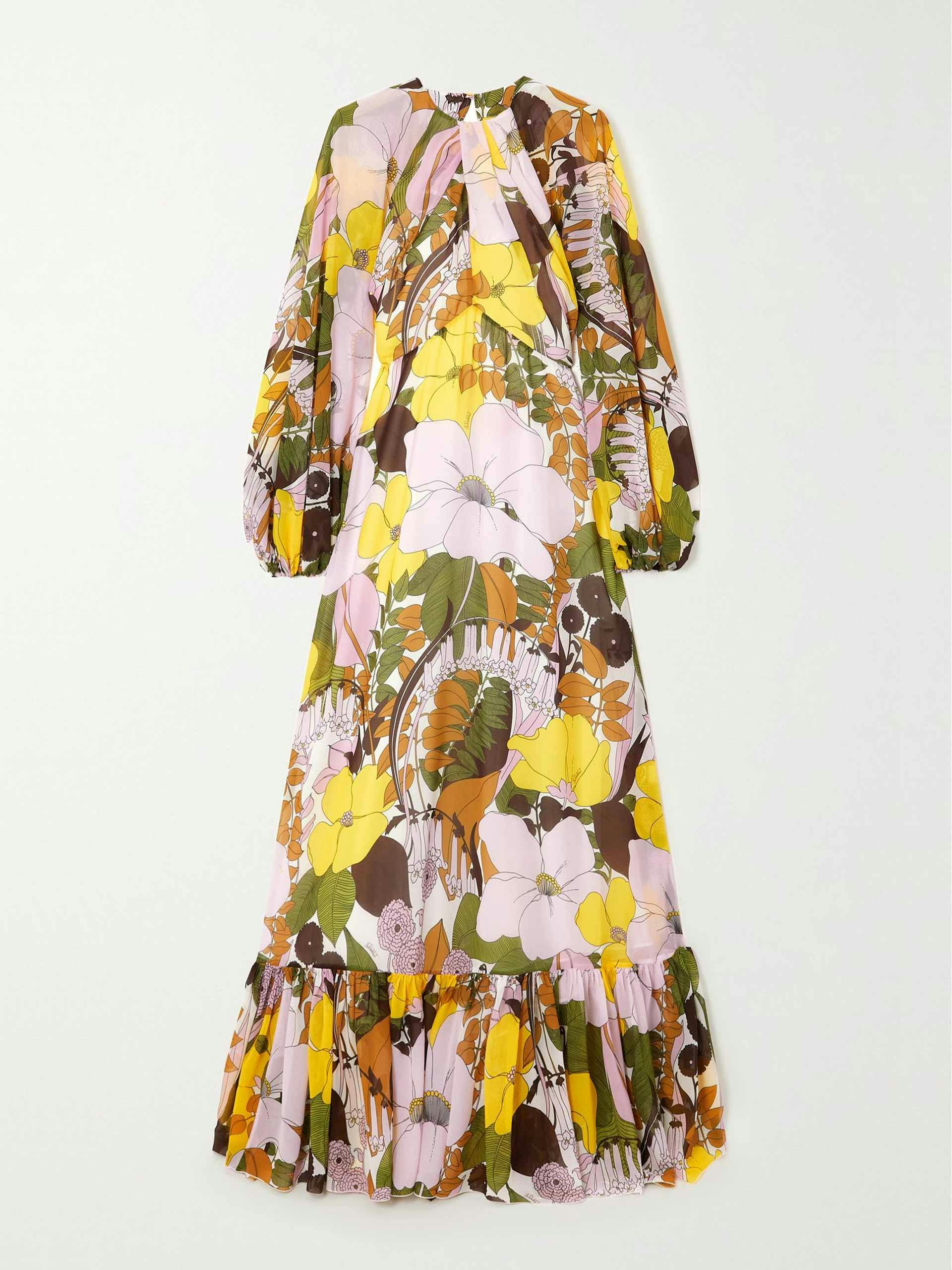 Floral-print open-back chiffon dress