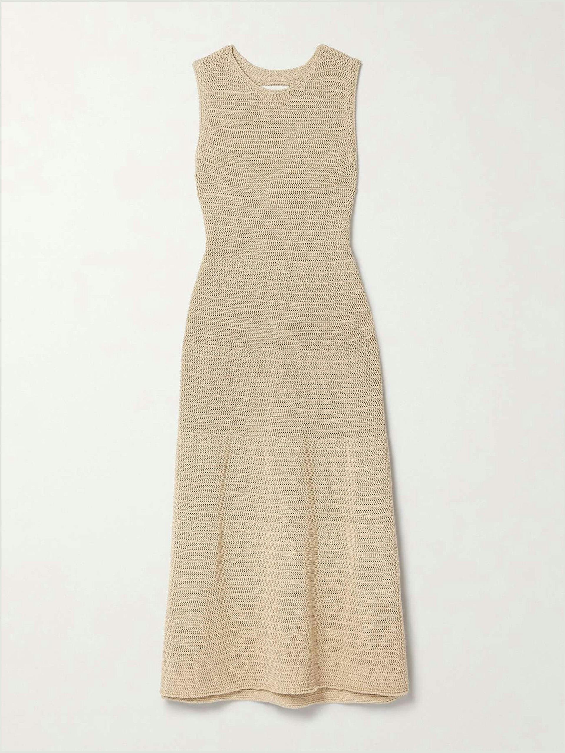 Basket crocheted Pima cotton and linen-blend maxi dress