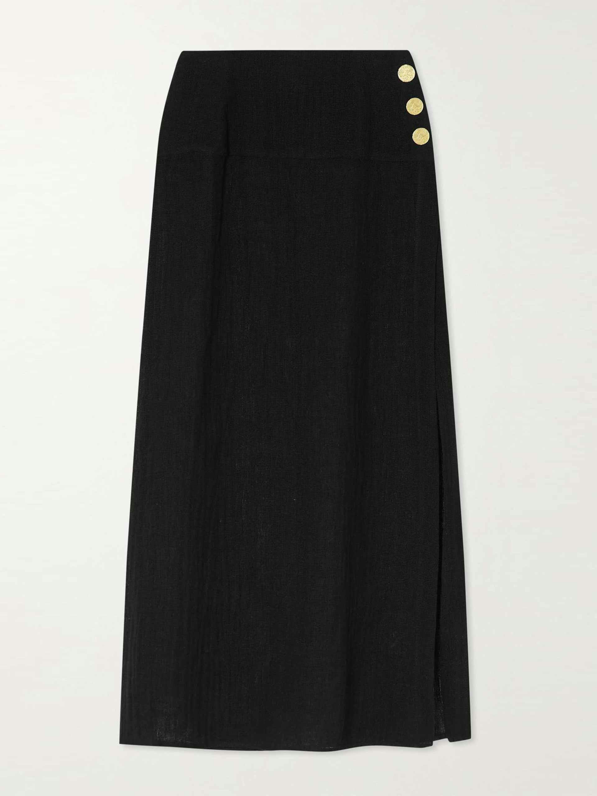 Linen wrap maxi skirt with buttons