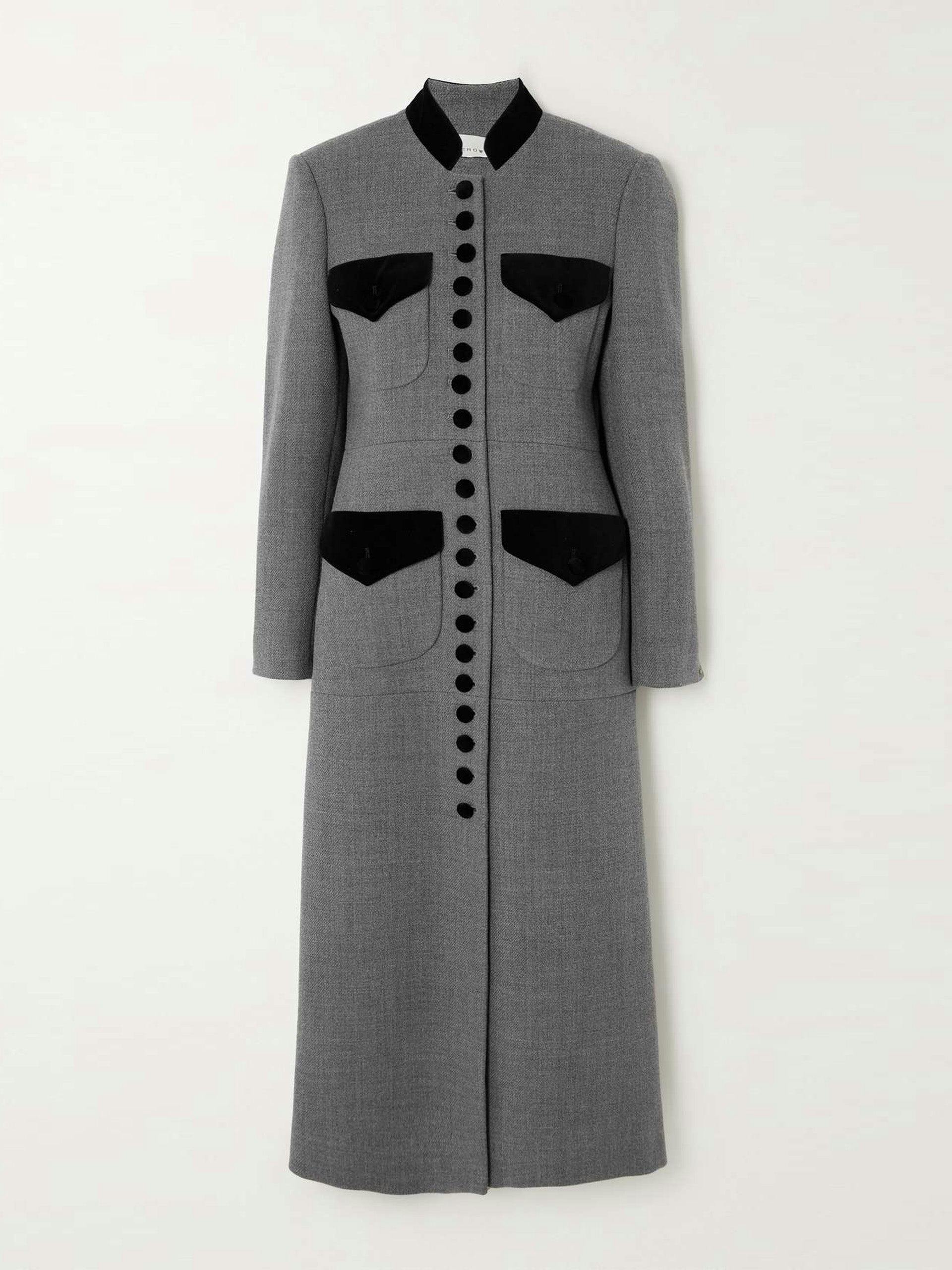 Velvet-trimmed wool coat
