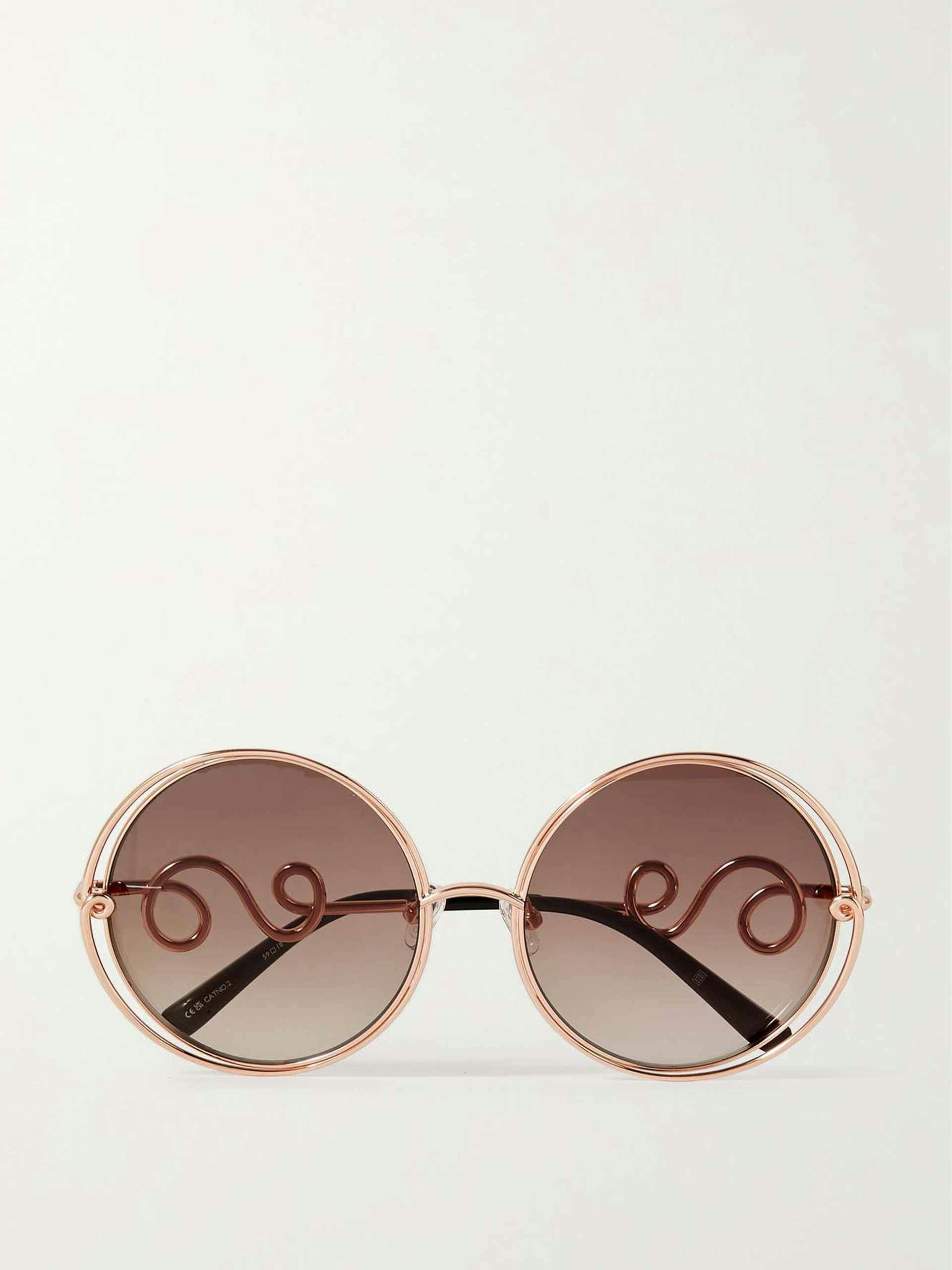 Round-frame rose gold-tone sunglasses