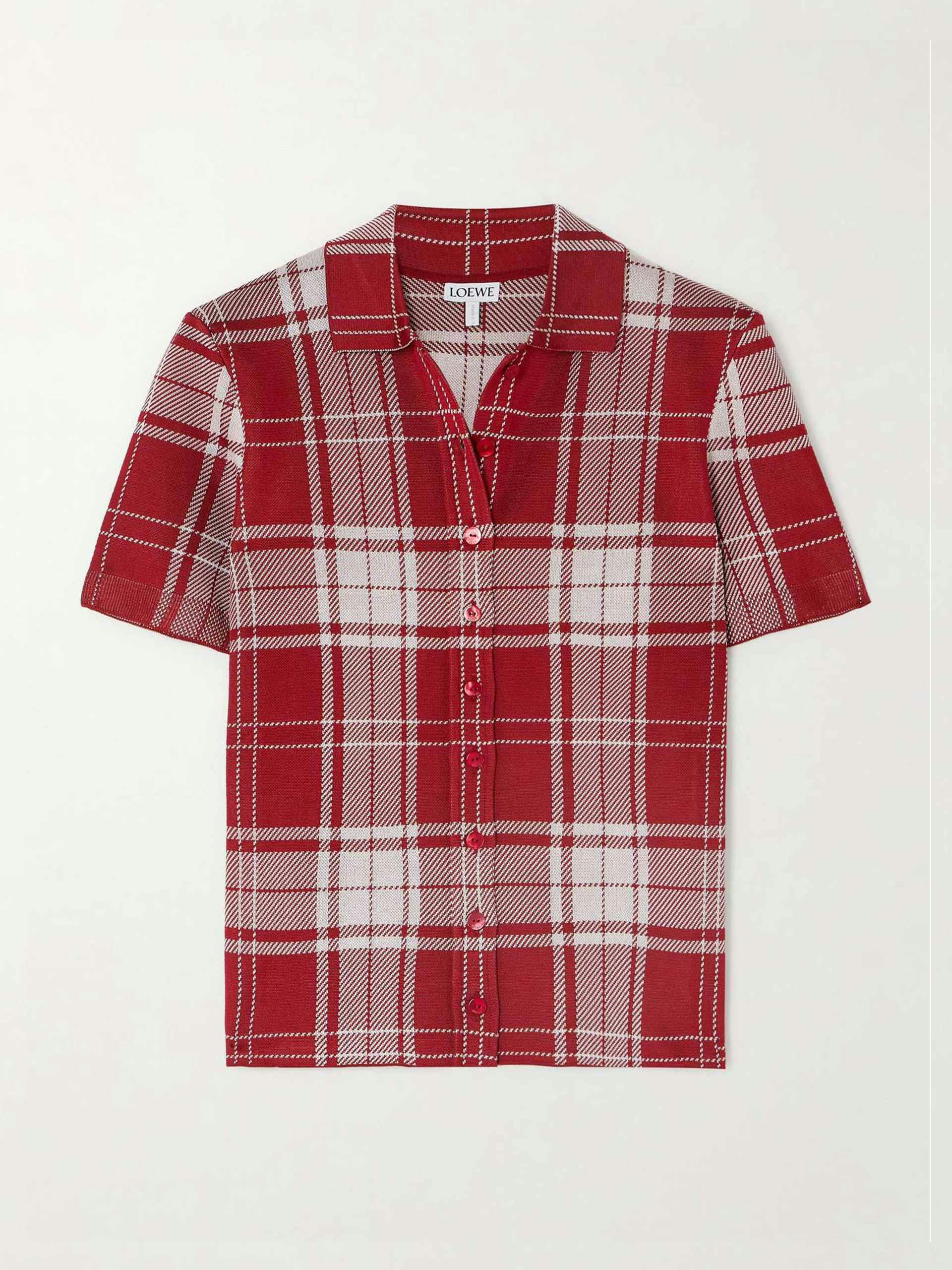 Cropped checked silk-blend jacquard polo shirt