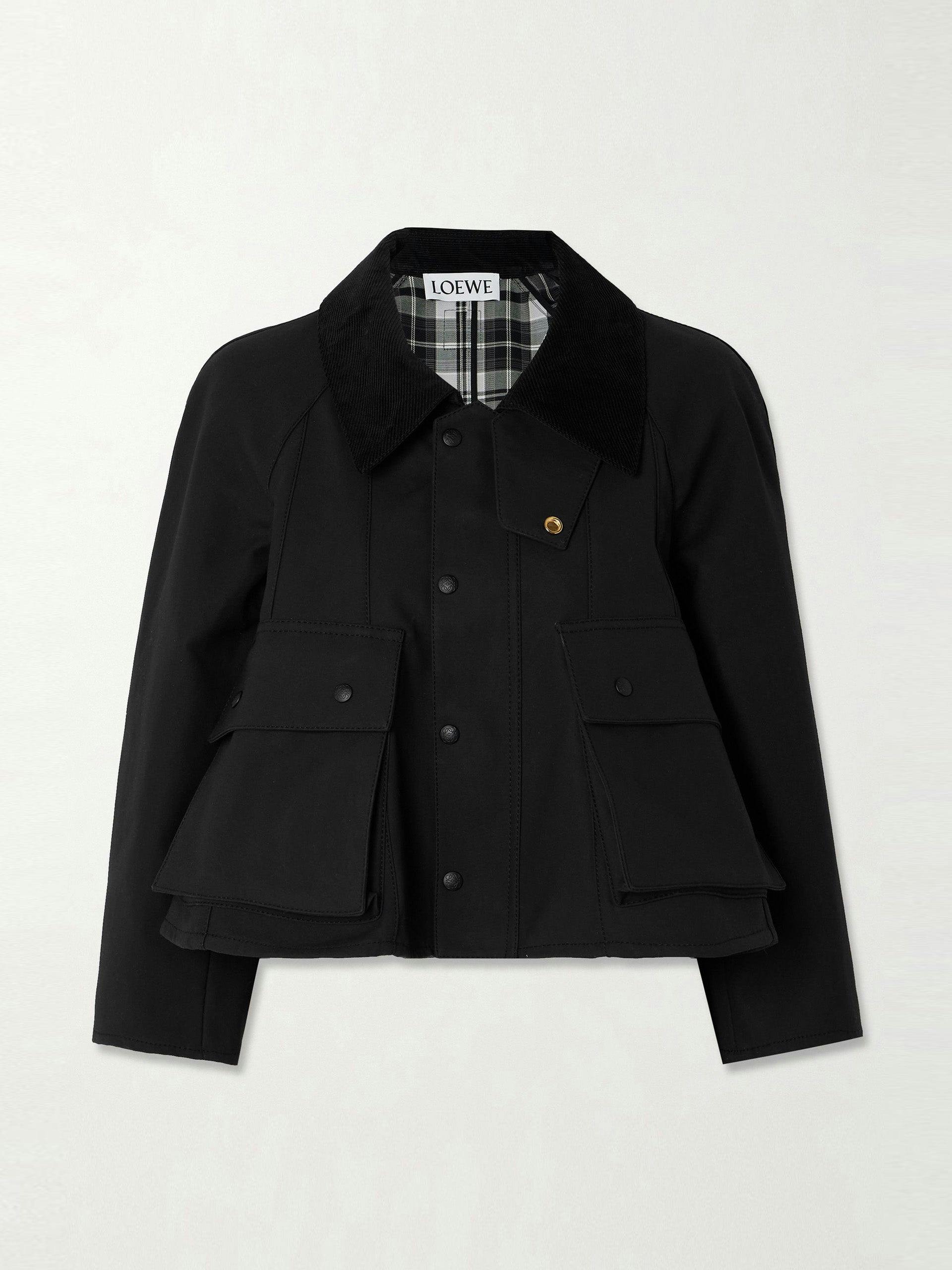 Cropped corduroy-trimmed waxed cotton-canvas jacket