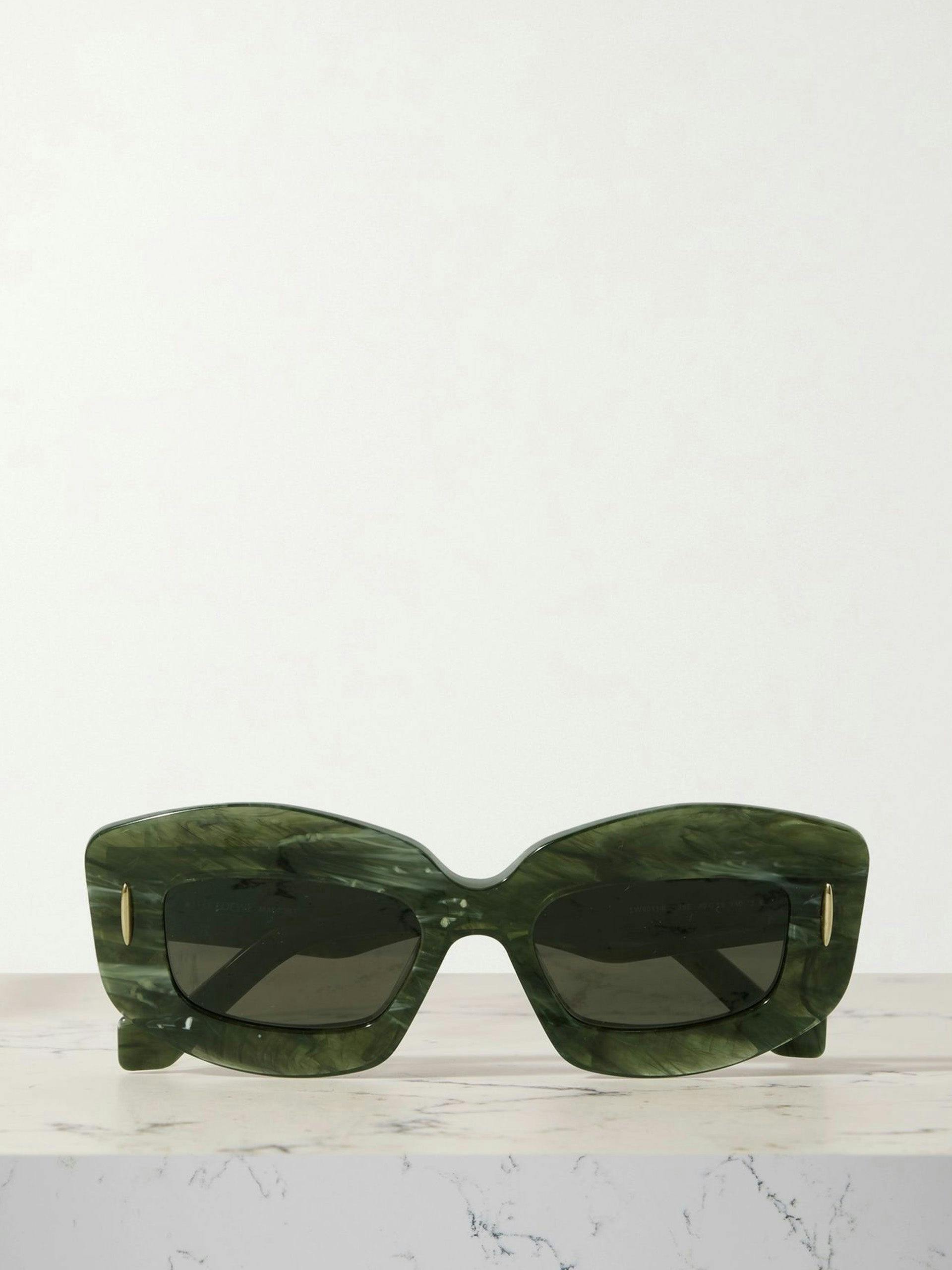 Green square-frame marbled acetate sunglasses