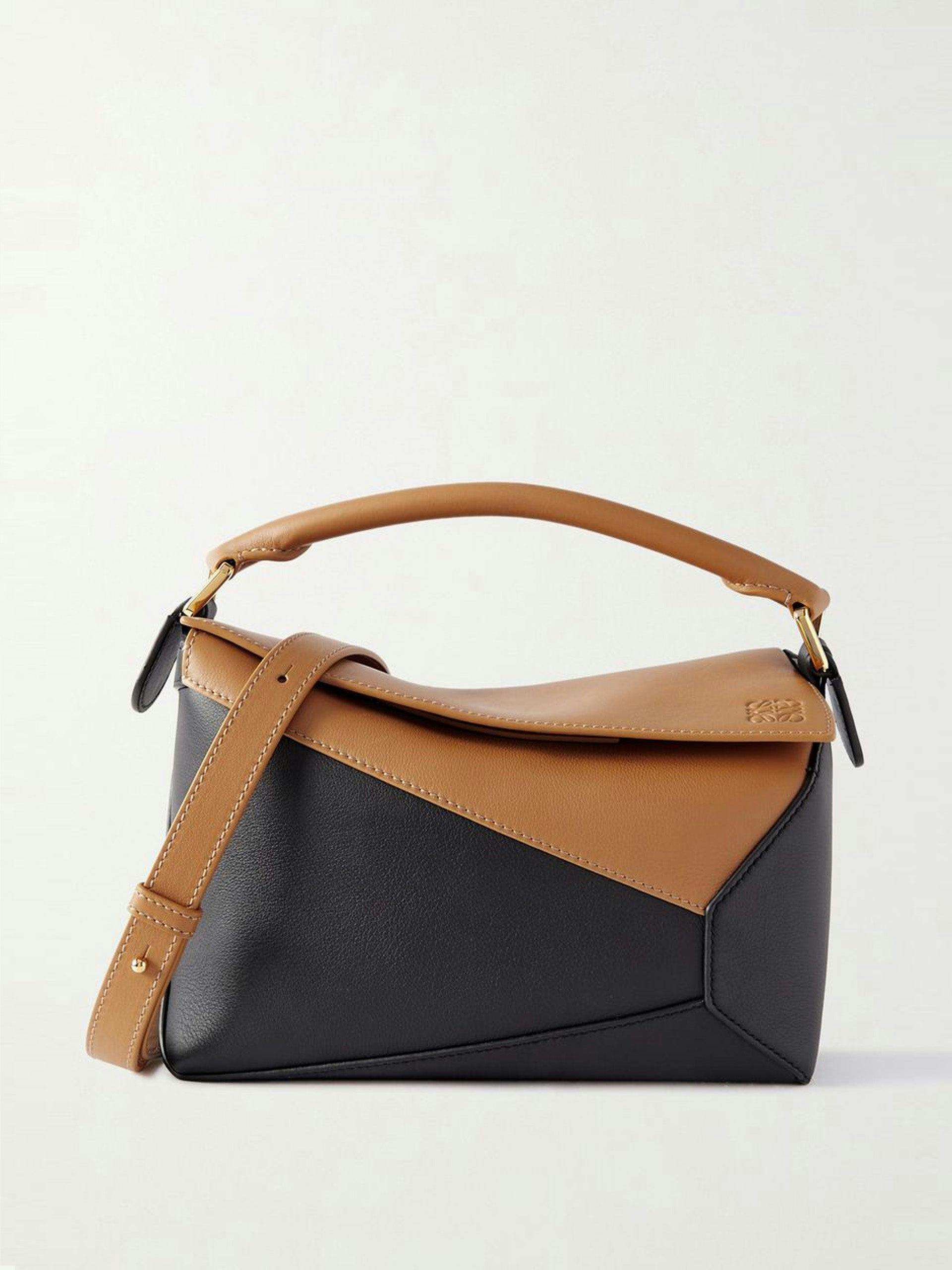 Puzzle Edge small two-tone textured-leather shoulder bag