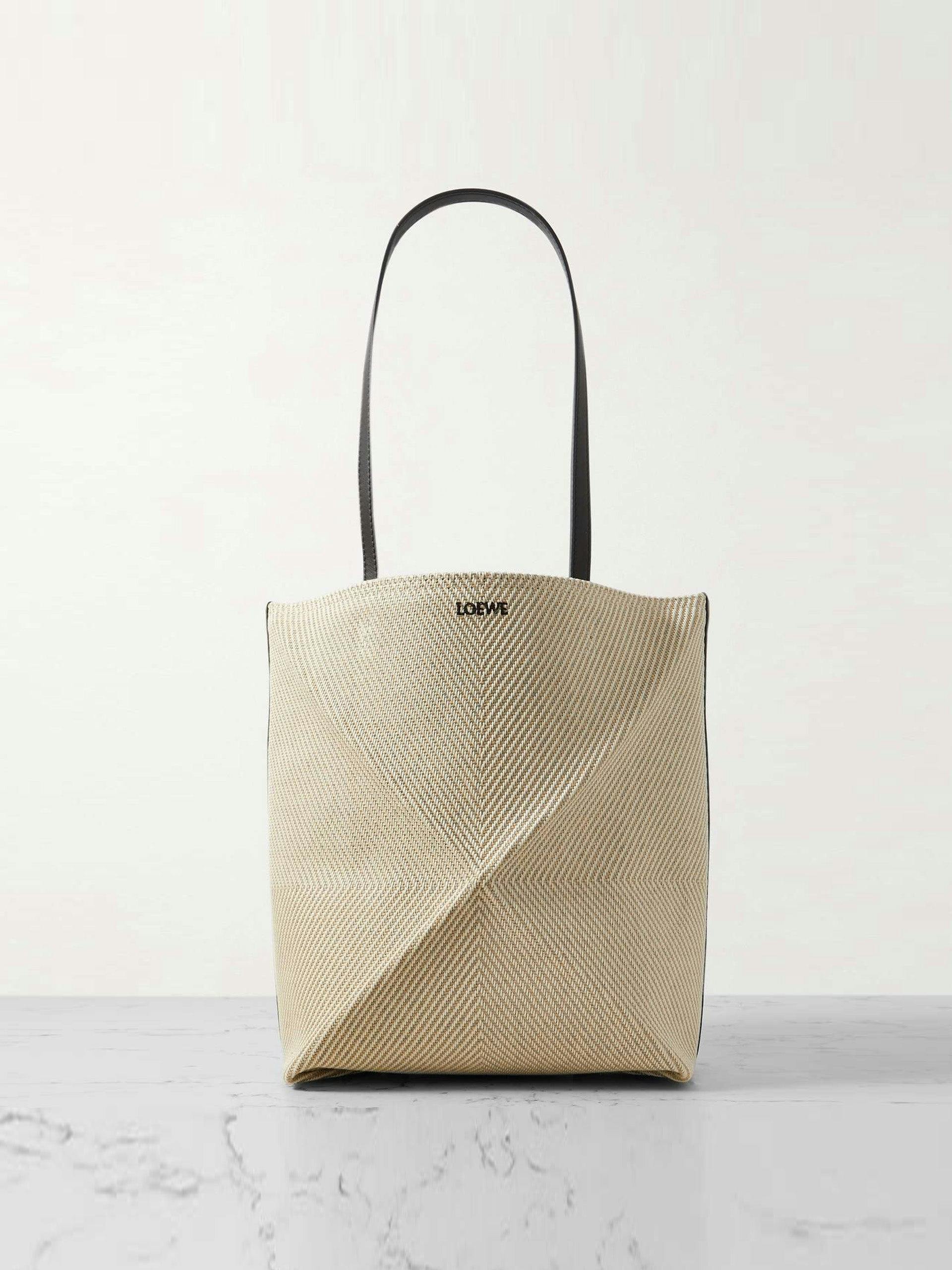 Puzzle Fold leather-trimmed canvas tote bag