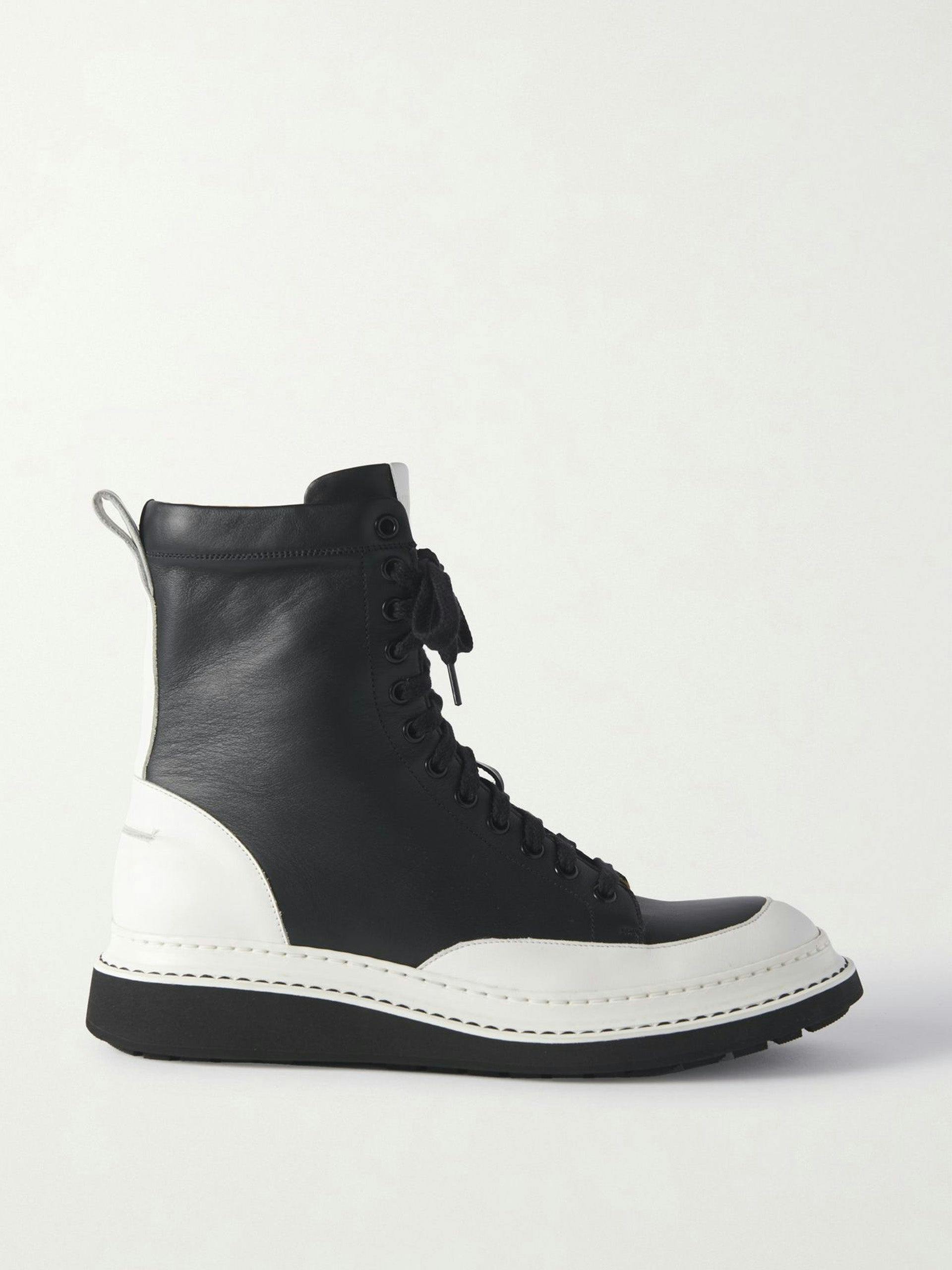 Two-tone leather combat boots
