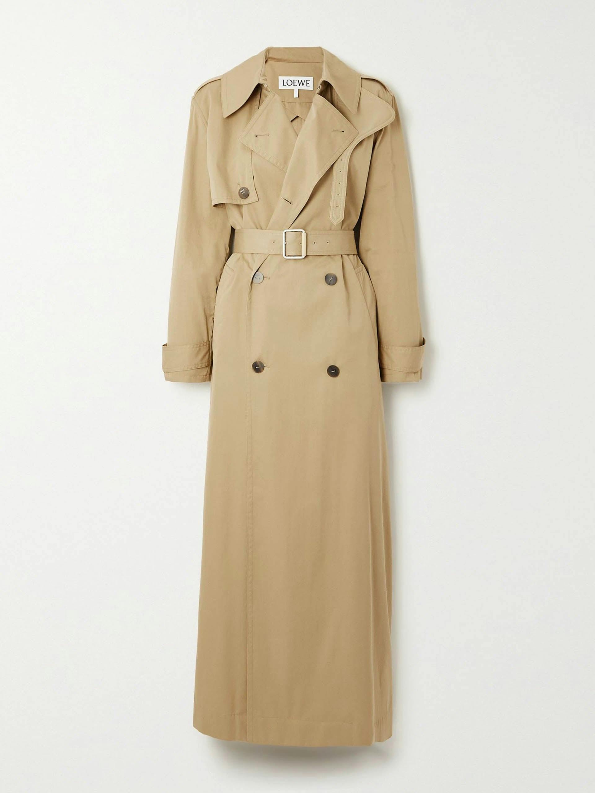 Sand double-breasted belted cotton and silk-blend trench coat