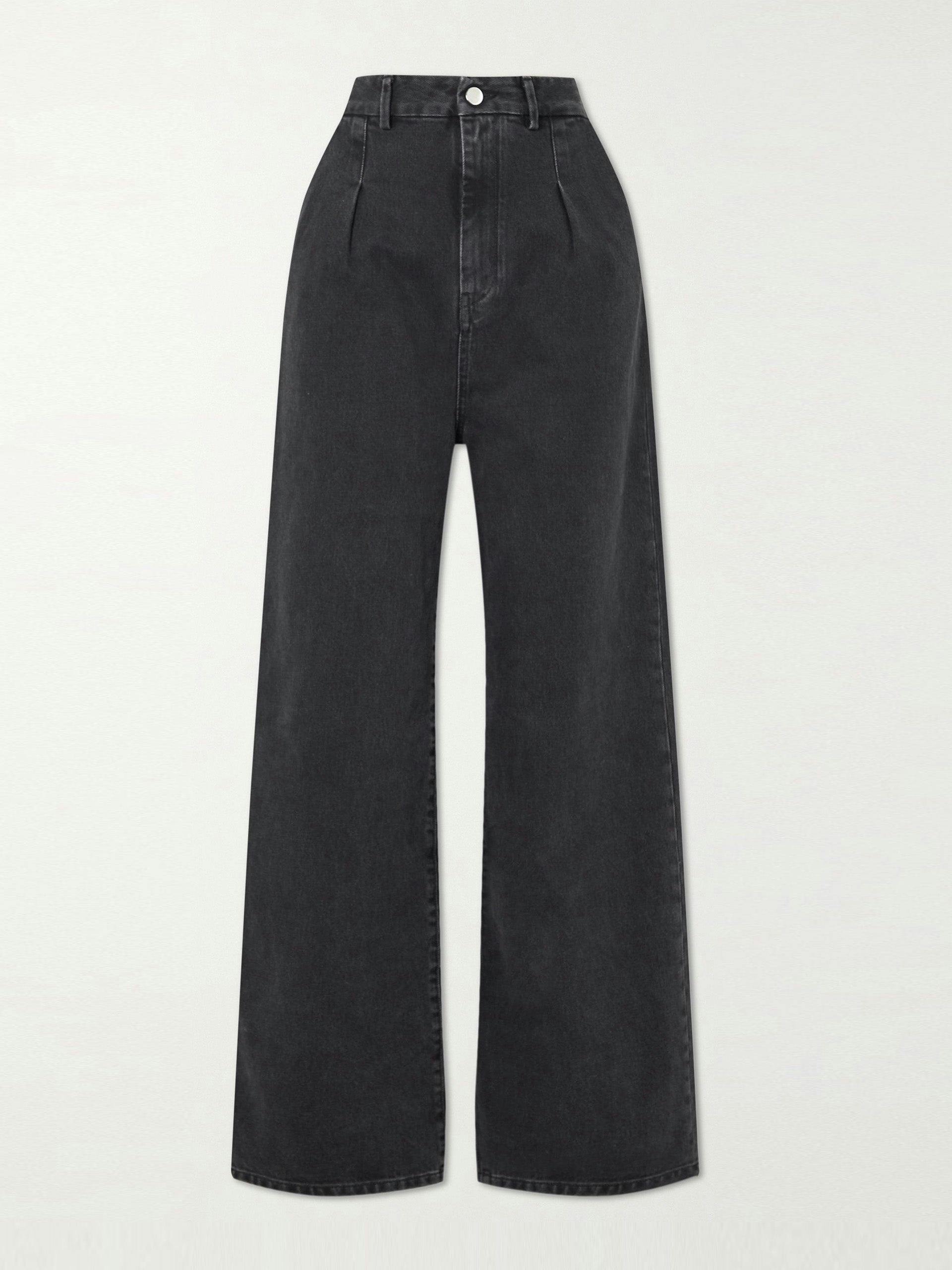 Attu pleated organic high-rise wide-leg jeans