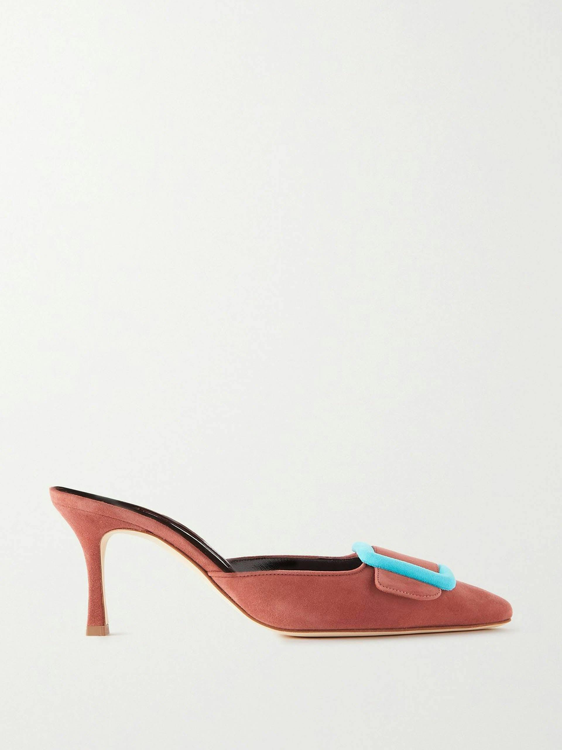 Tan Maysale 70 buckled suede mules
