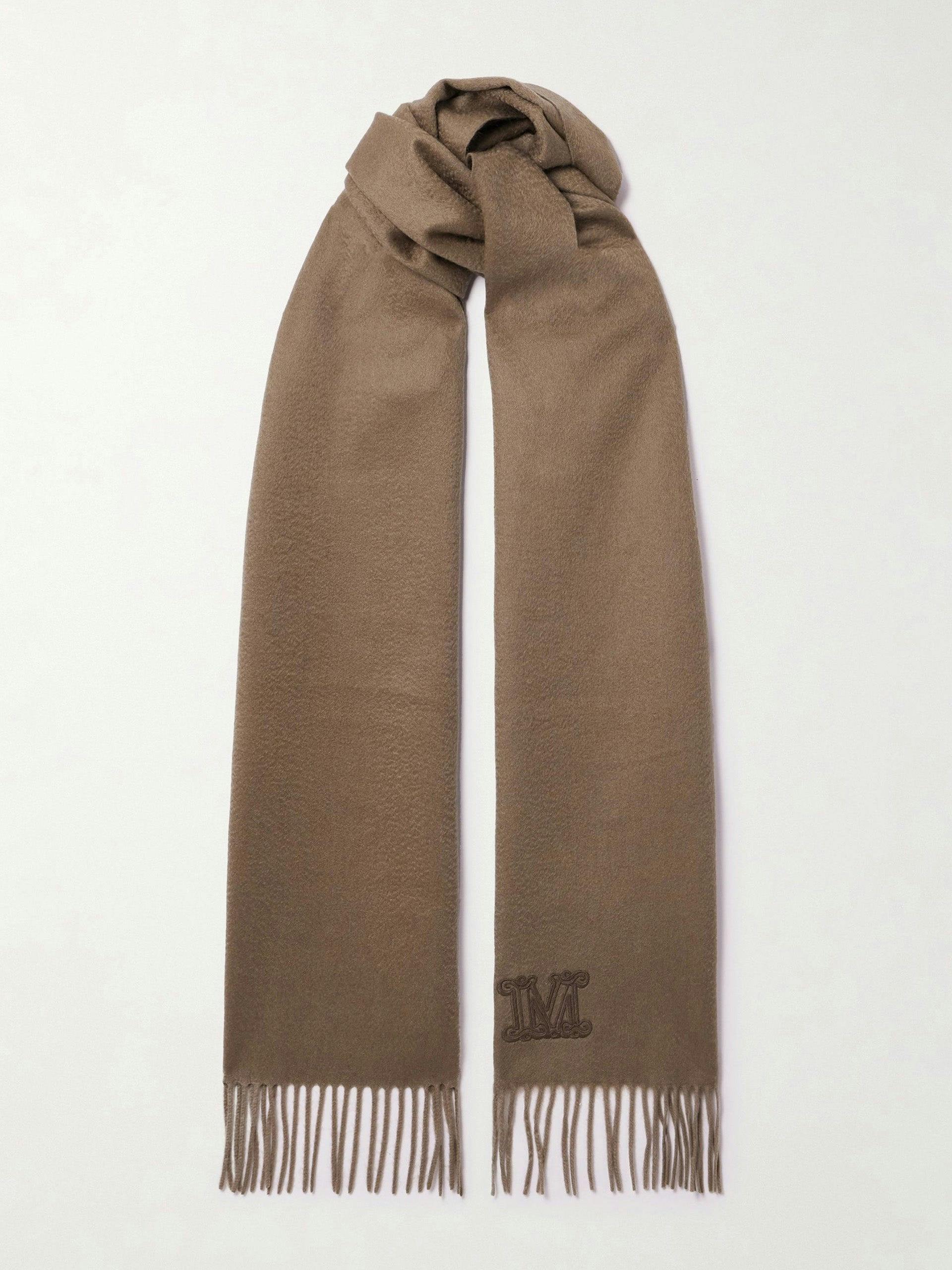 Fringed embroidered cashmere scarf