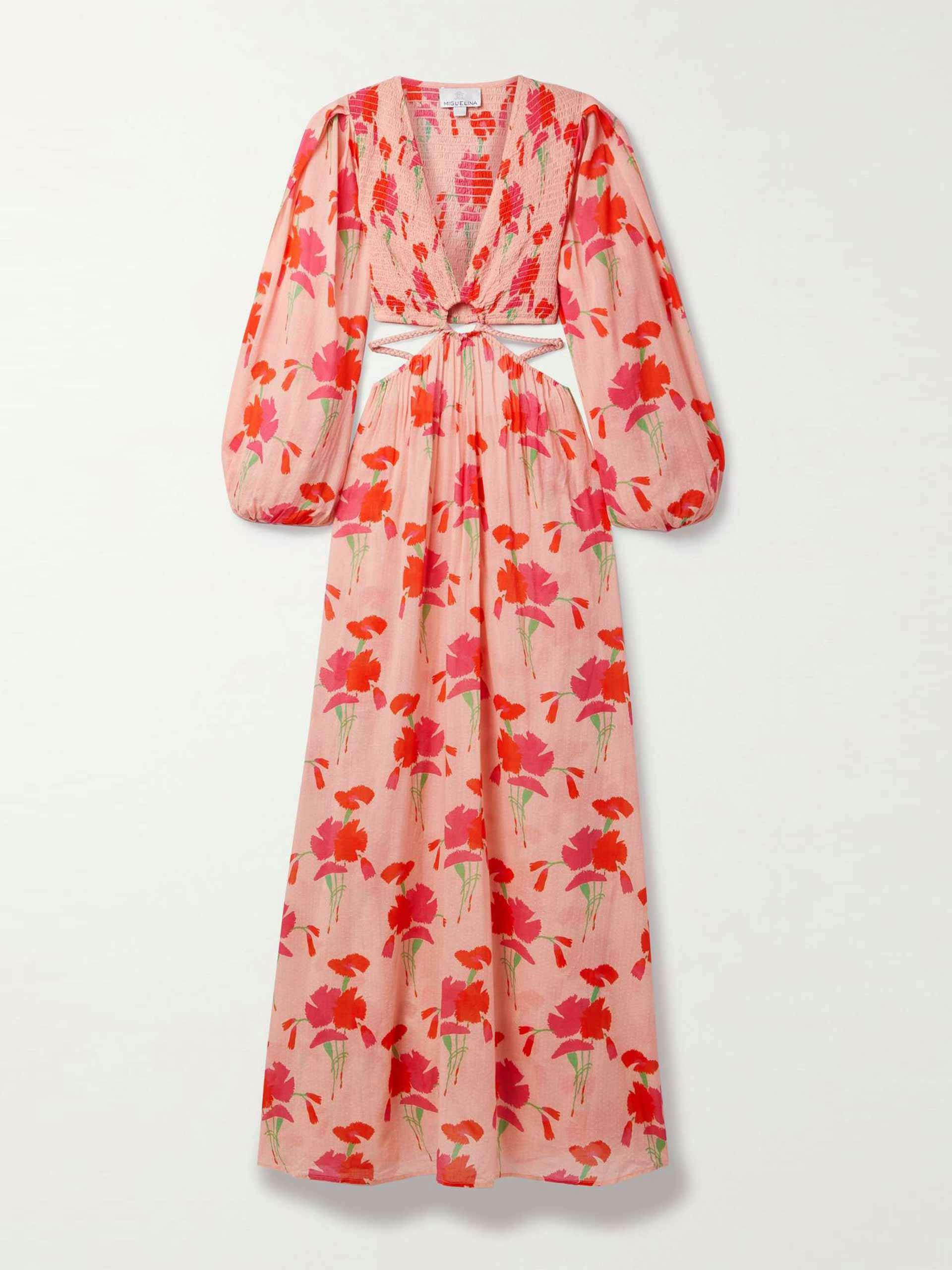Pink cut-out printed maxi dress