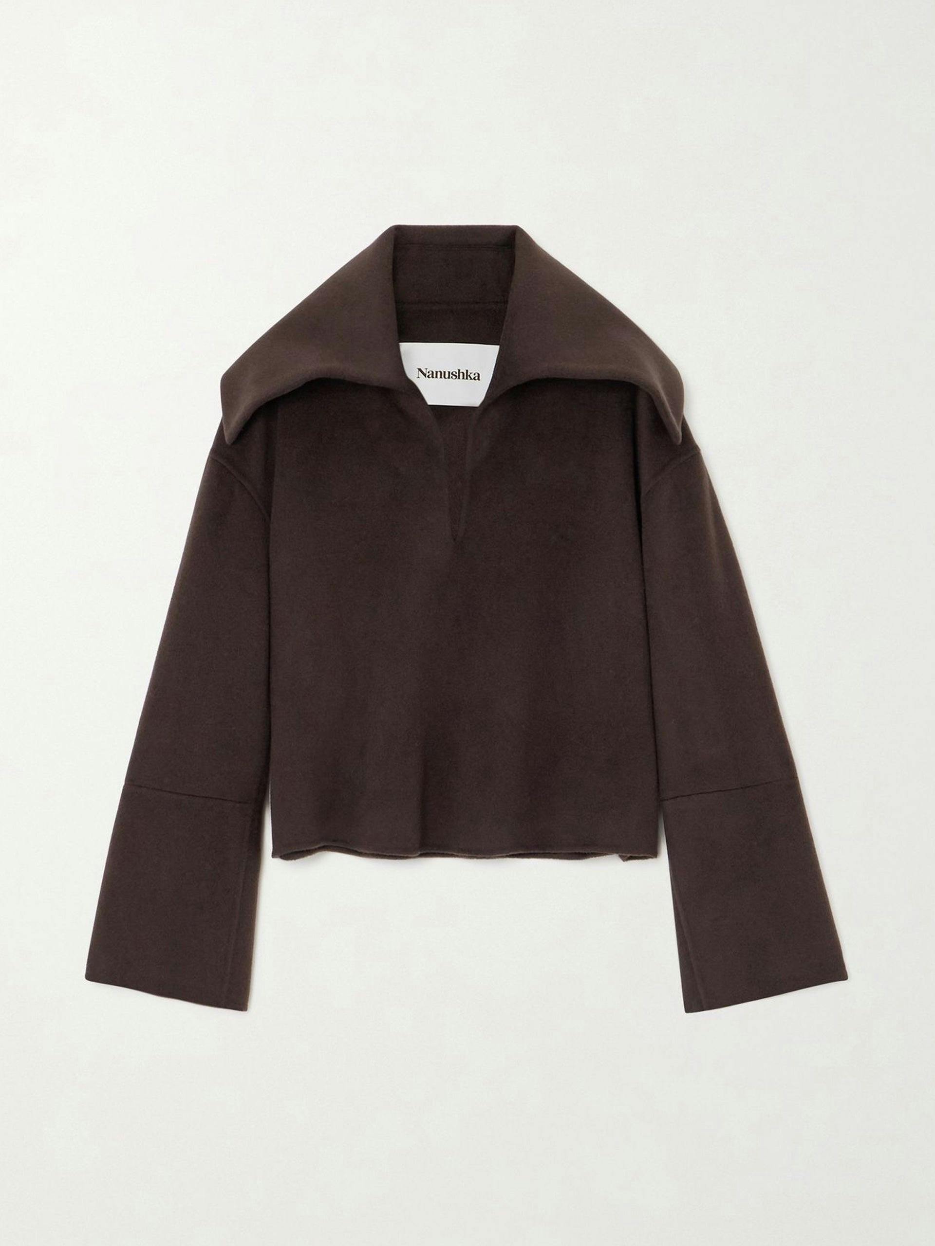 Maxe wool and silk-blend top in brown