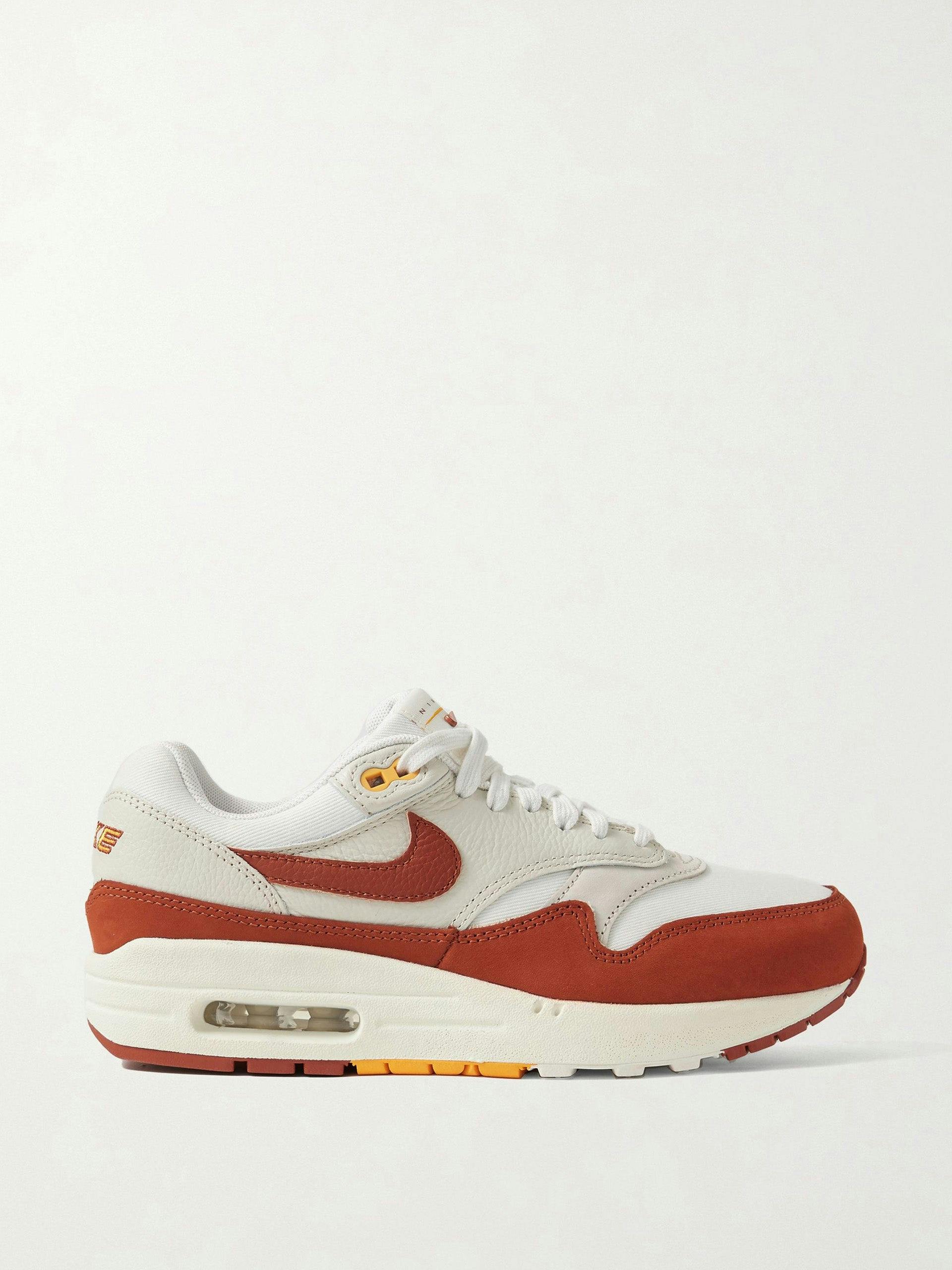 Air Max 1 textured-leather, suede and canvas sneakers