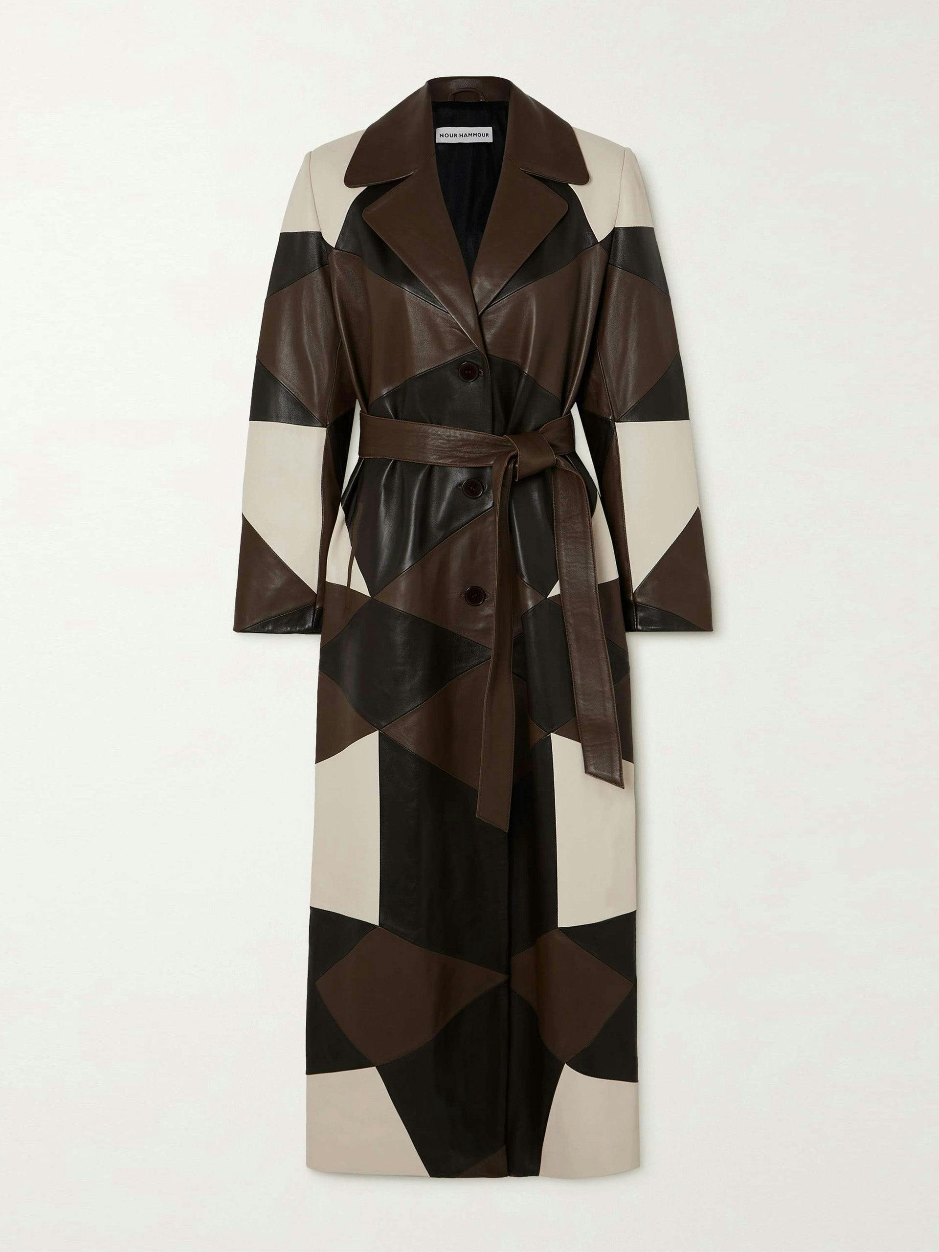 Sonja belted patchwork leather coat