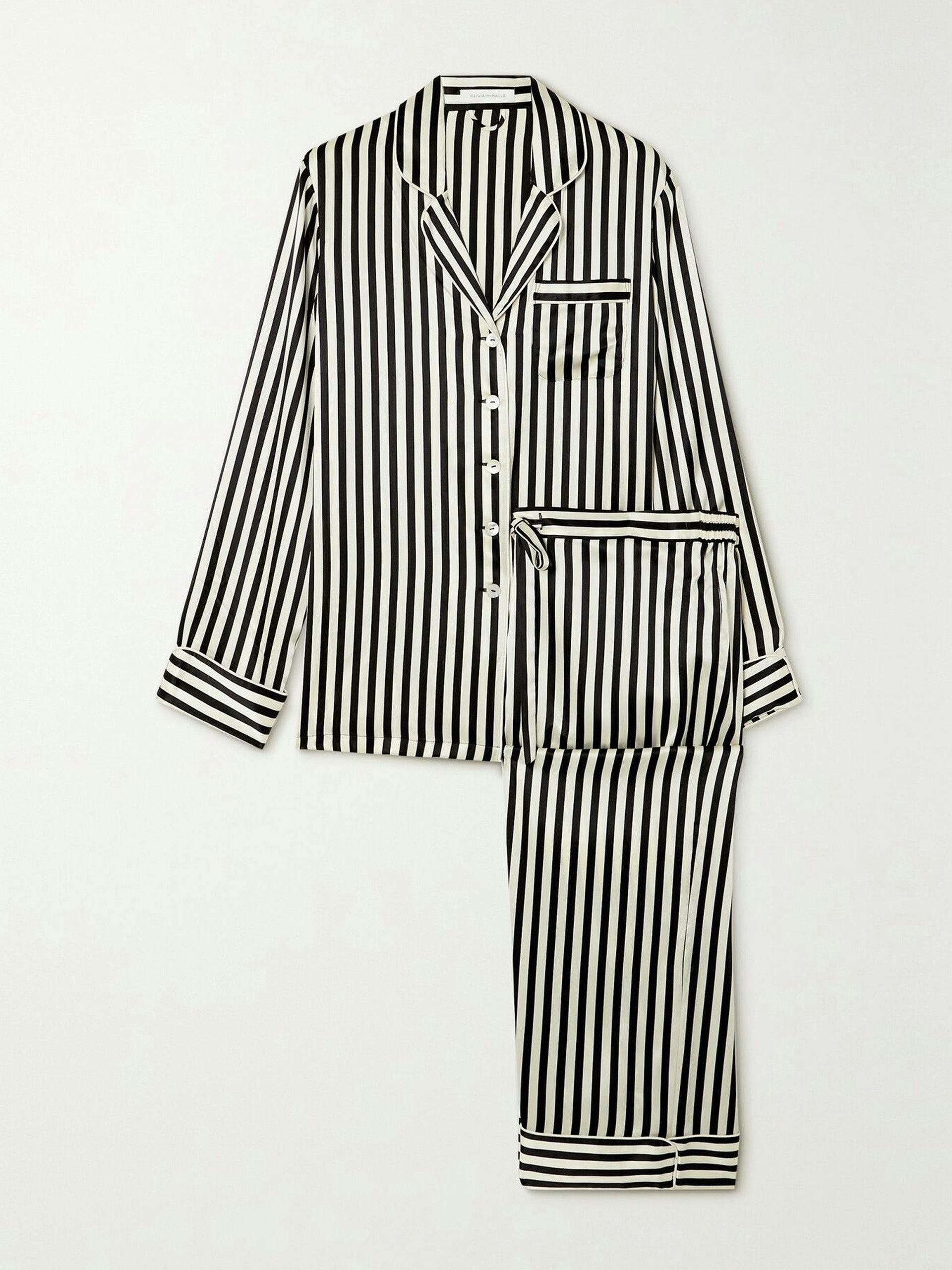 Lila striped silk-satin pyjama set
