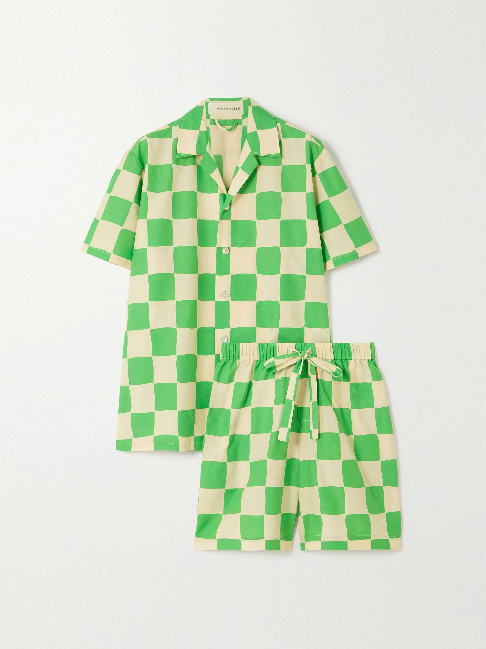 Emeli gingham cotton and silk-blend pajama set
