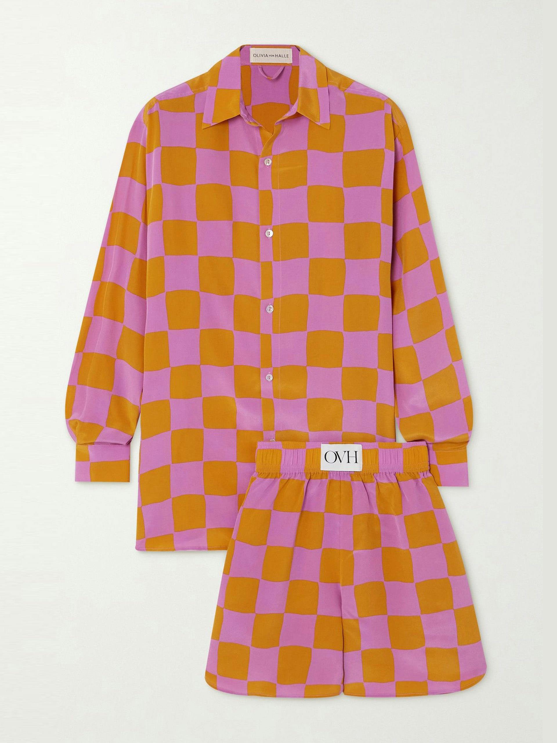 Kick checked silk-satin pajama set