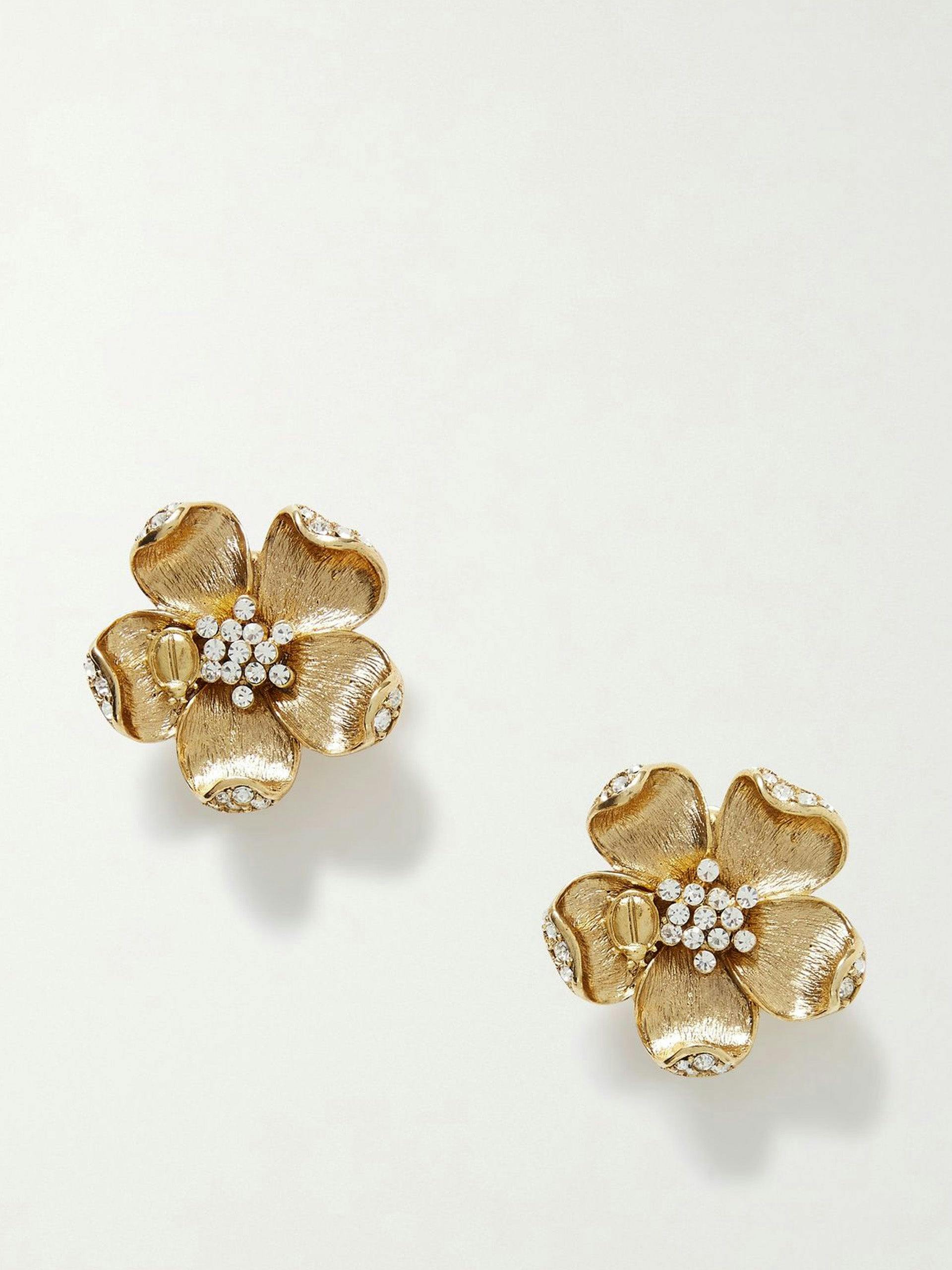 Ladybug Flower gold-tone crystal clip earrings