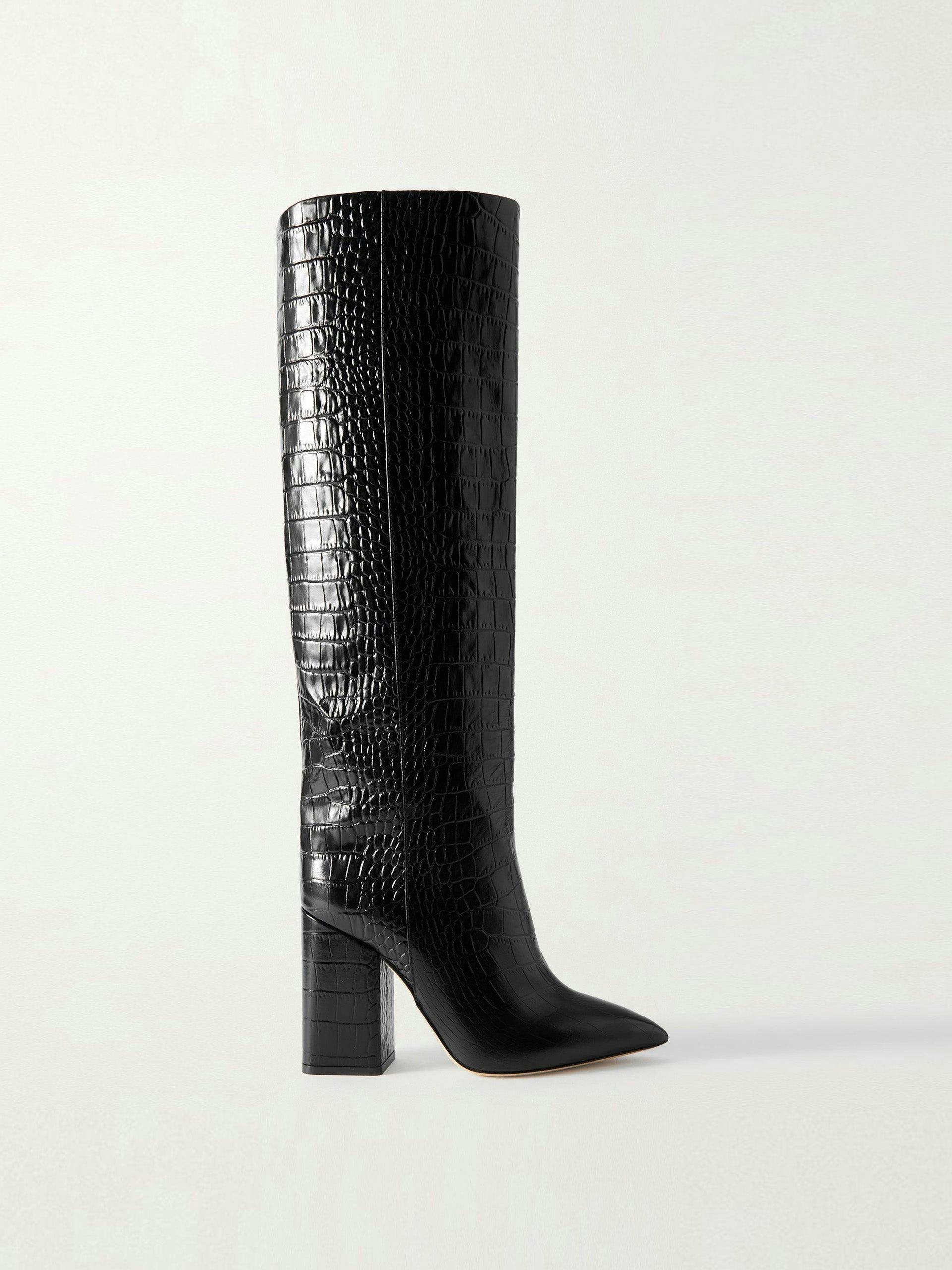 Anja croc-effect leather knee boots
