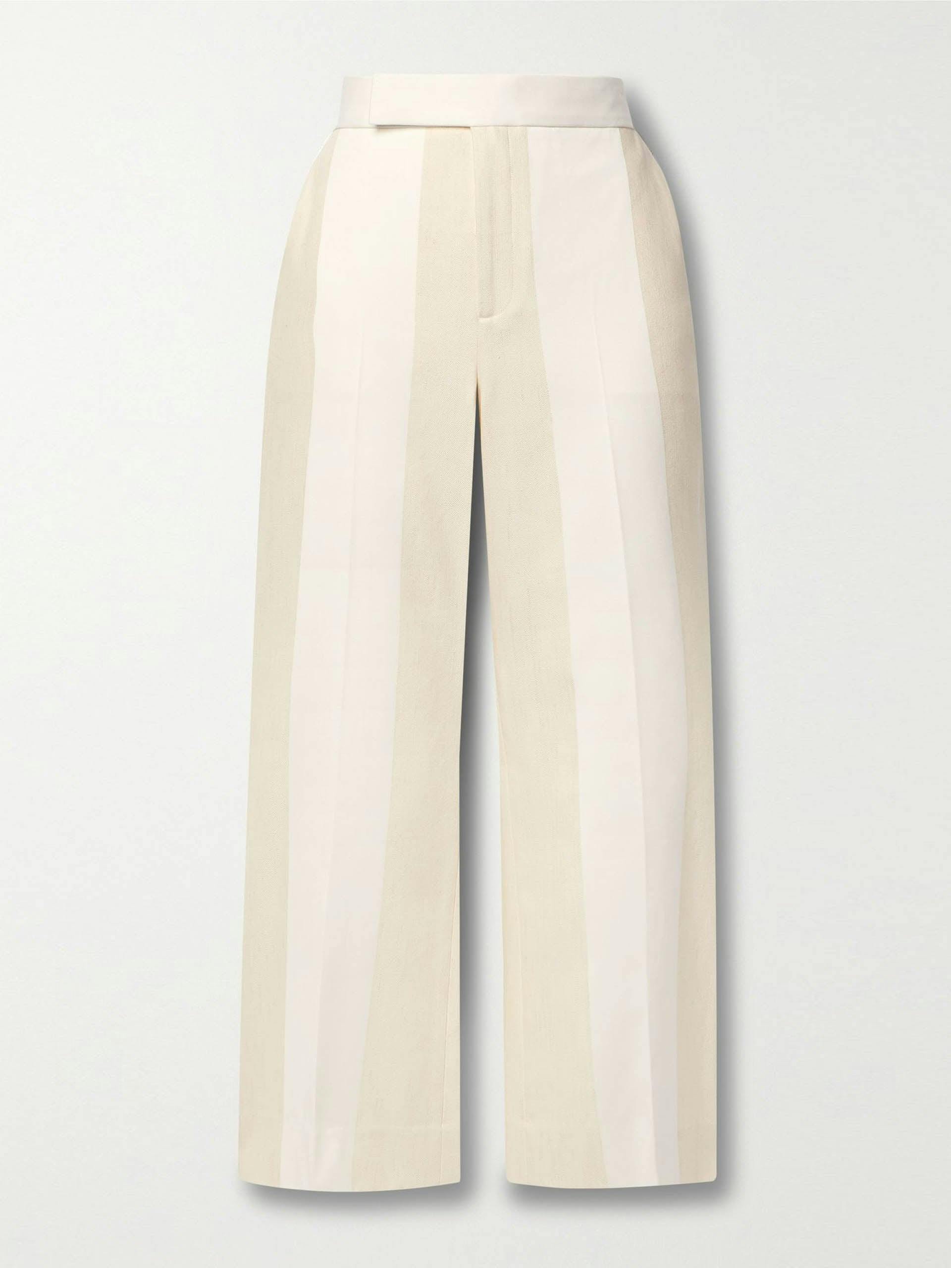 Ivory two-tone panelled cotton and linen-blend flared pants