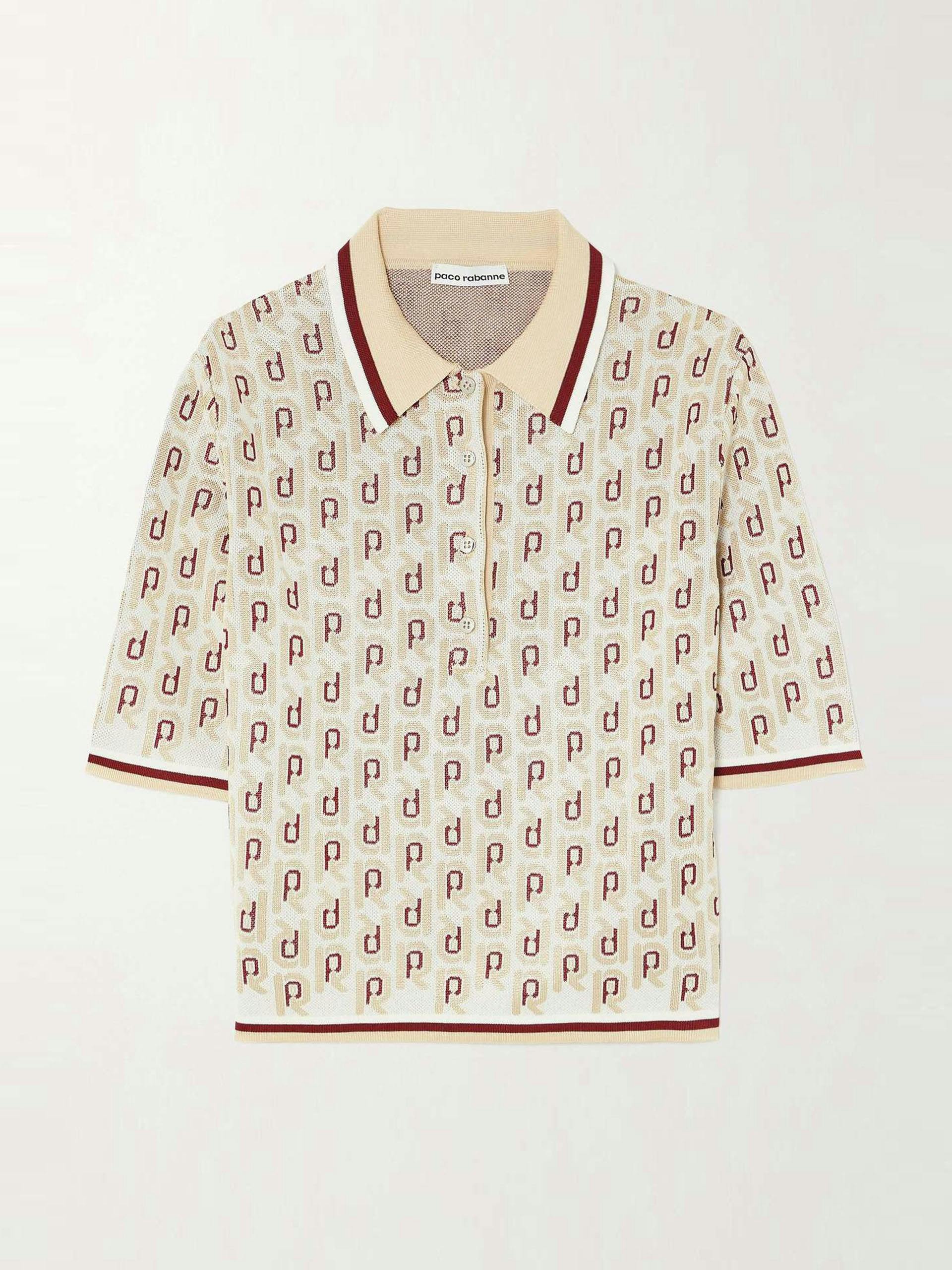Metallic jacquard-knit polo shirt