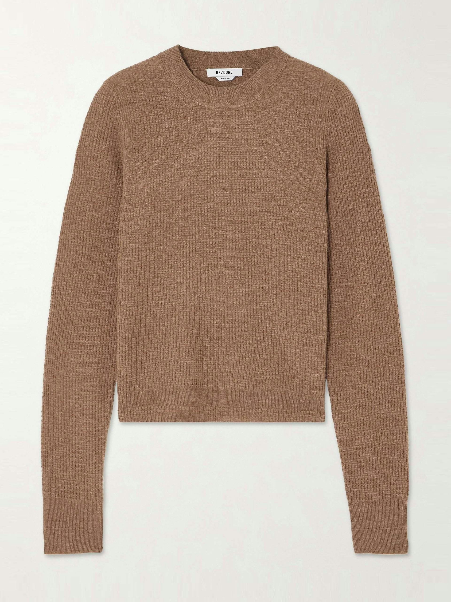Waffle-knit wool and cashmere-blend sweater