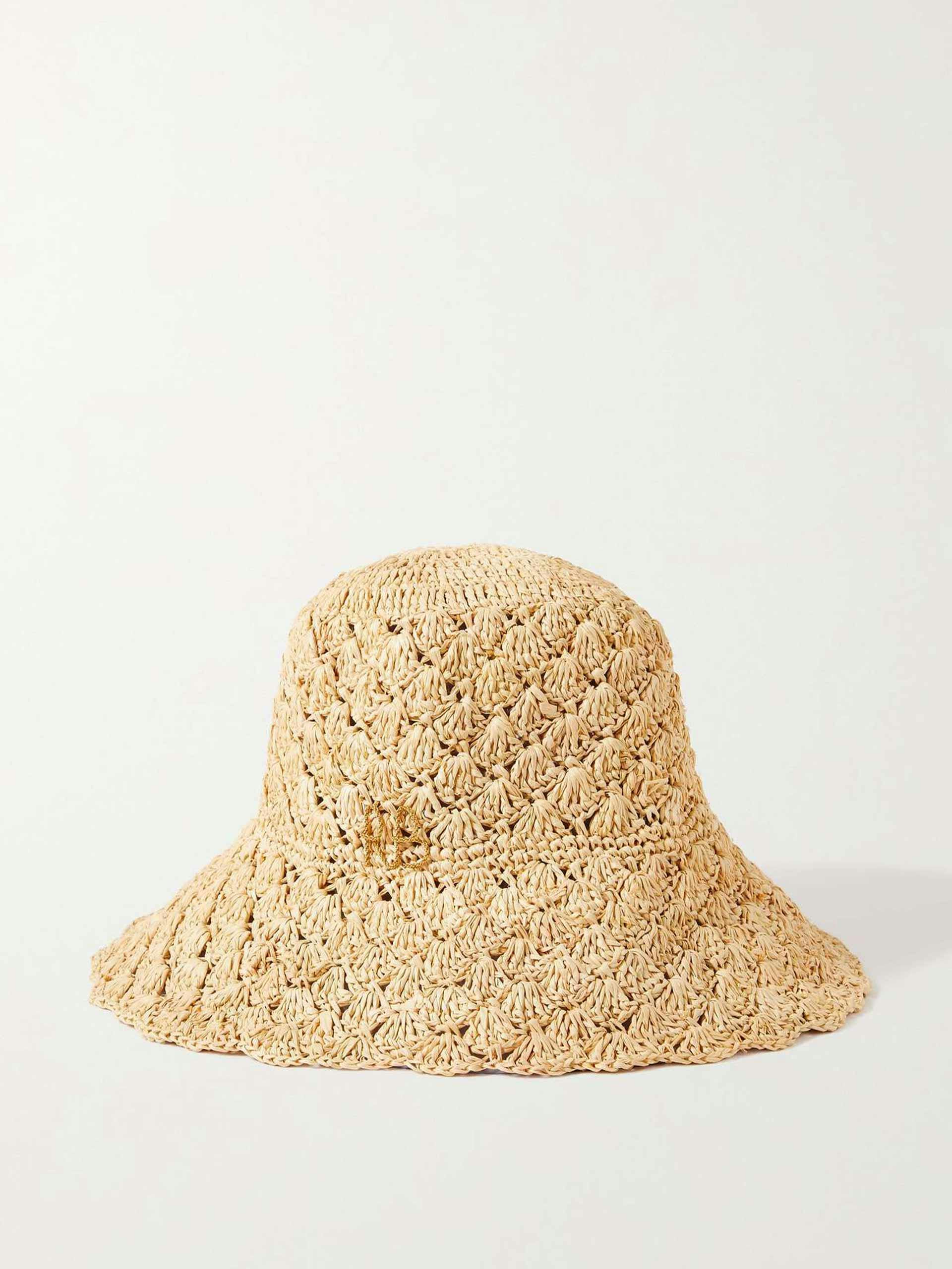 Embellished crocheted straw bucket hat