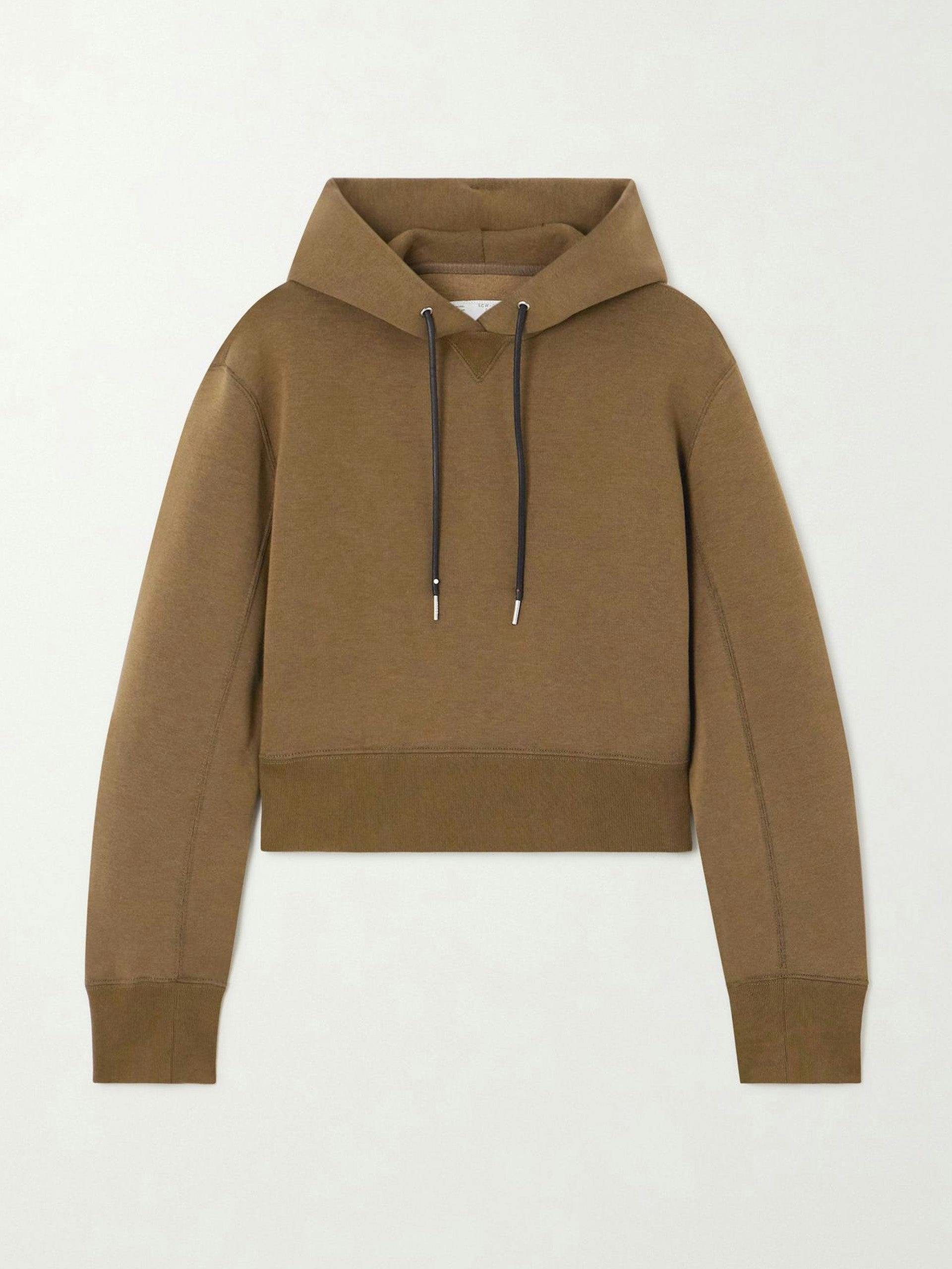 Cropped cotton-blend jersey hoodie